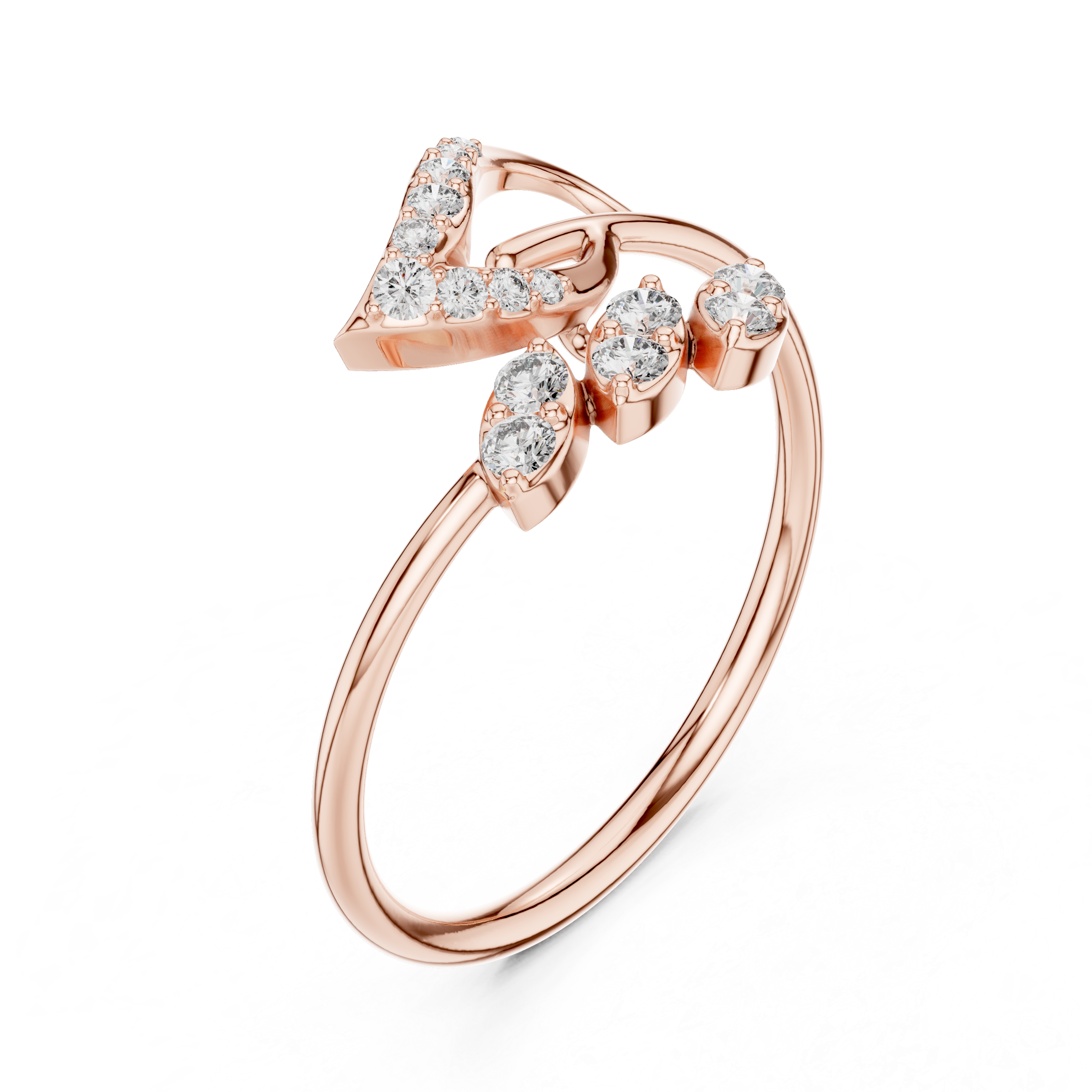 Asymmetrical Leaf Diamond Ring – Modern Open Wrap Design