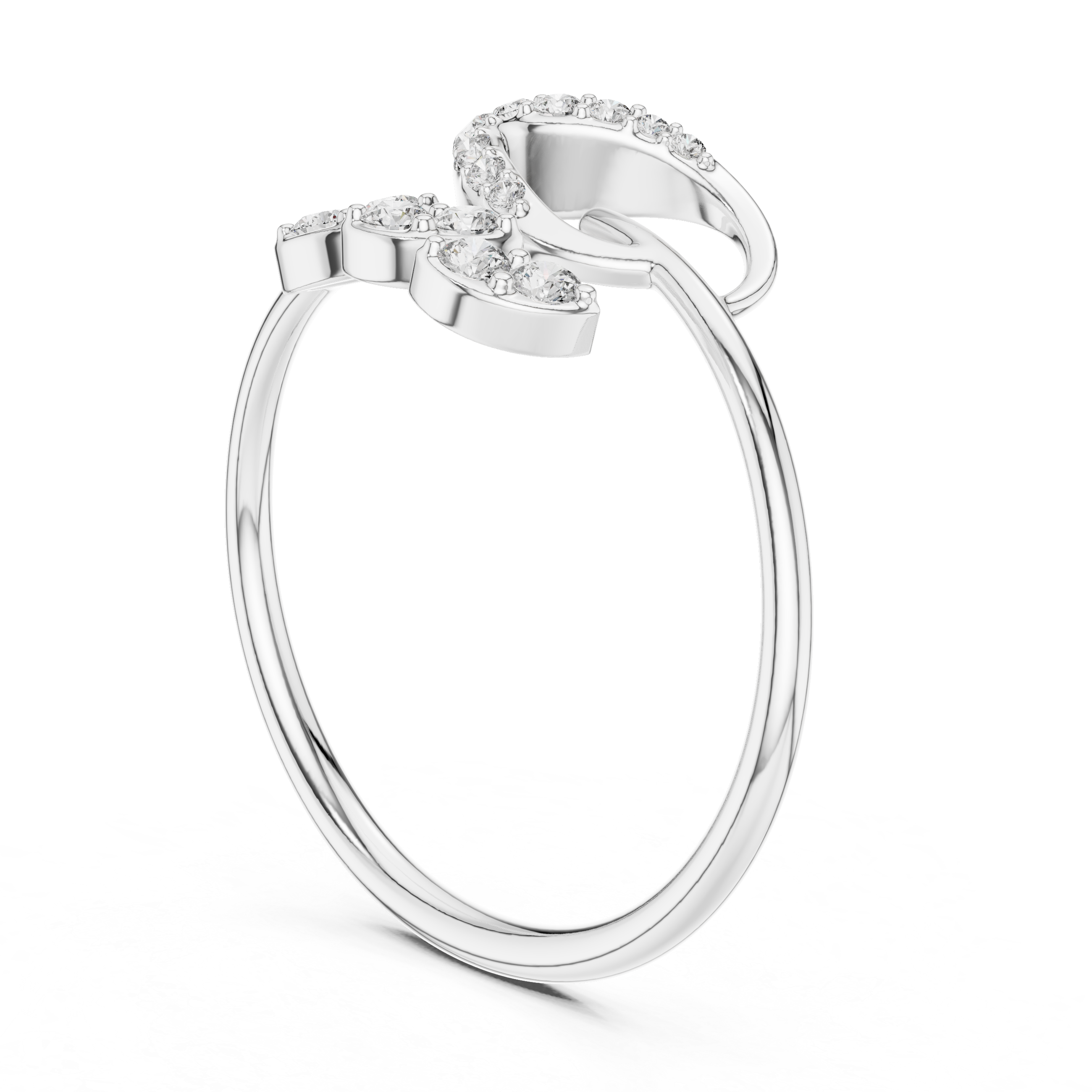 Asymmetrical Leaf Diamond Ring – Modern Open Wrap Design