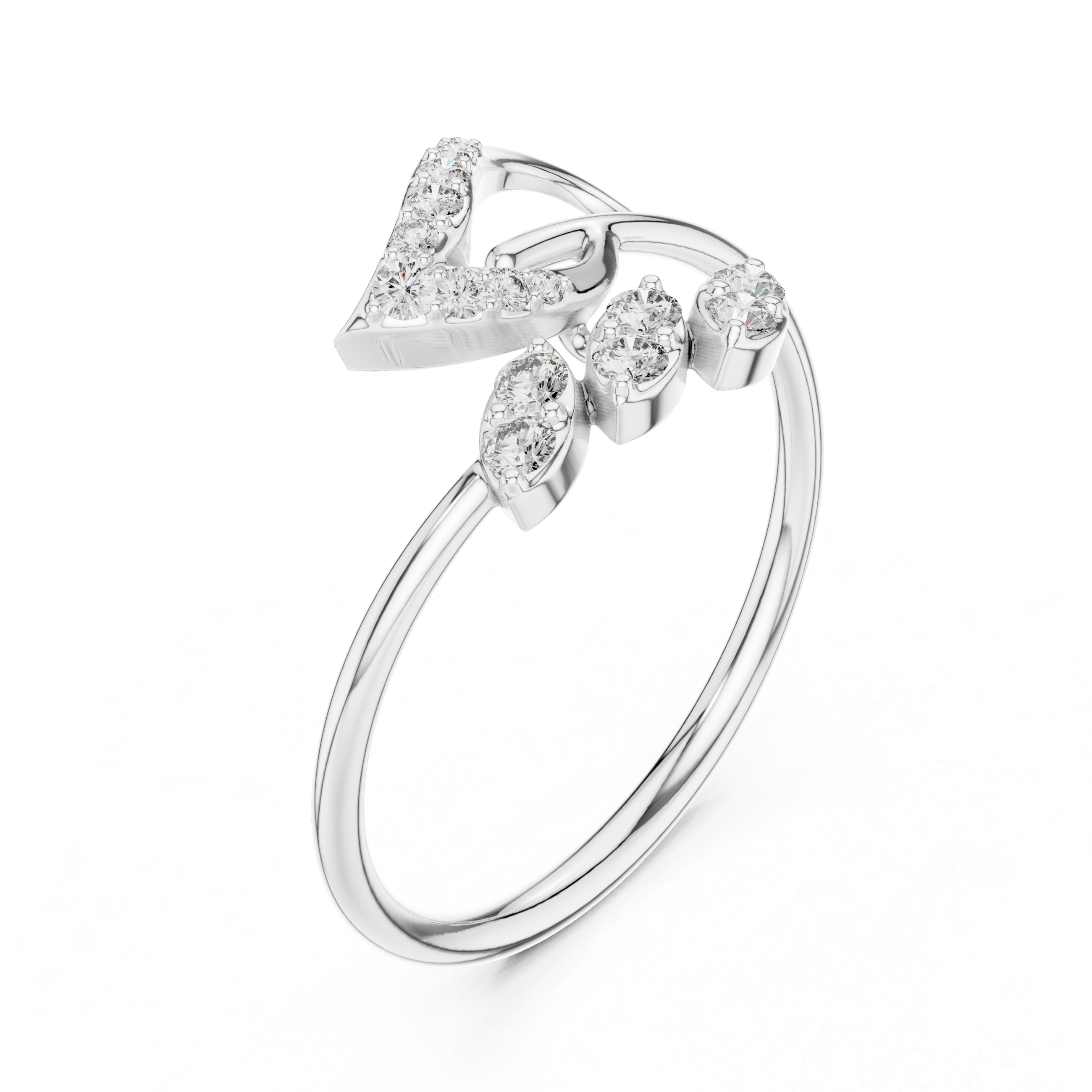 Asymmetrical Leaf Diamond Ring – Modern Open Wrap Design
