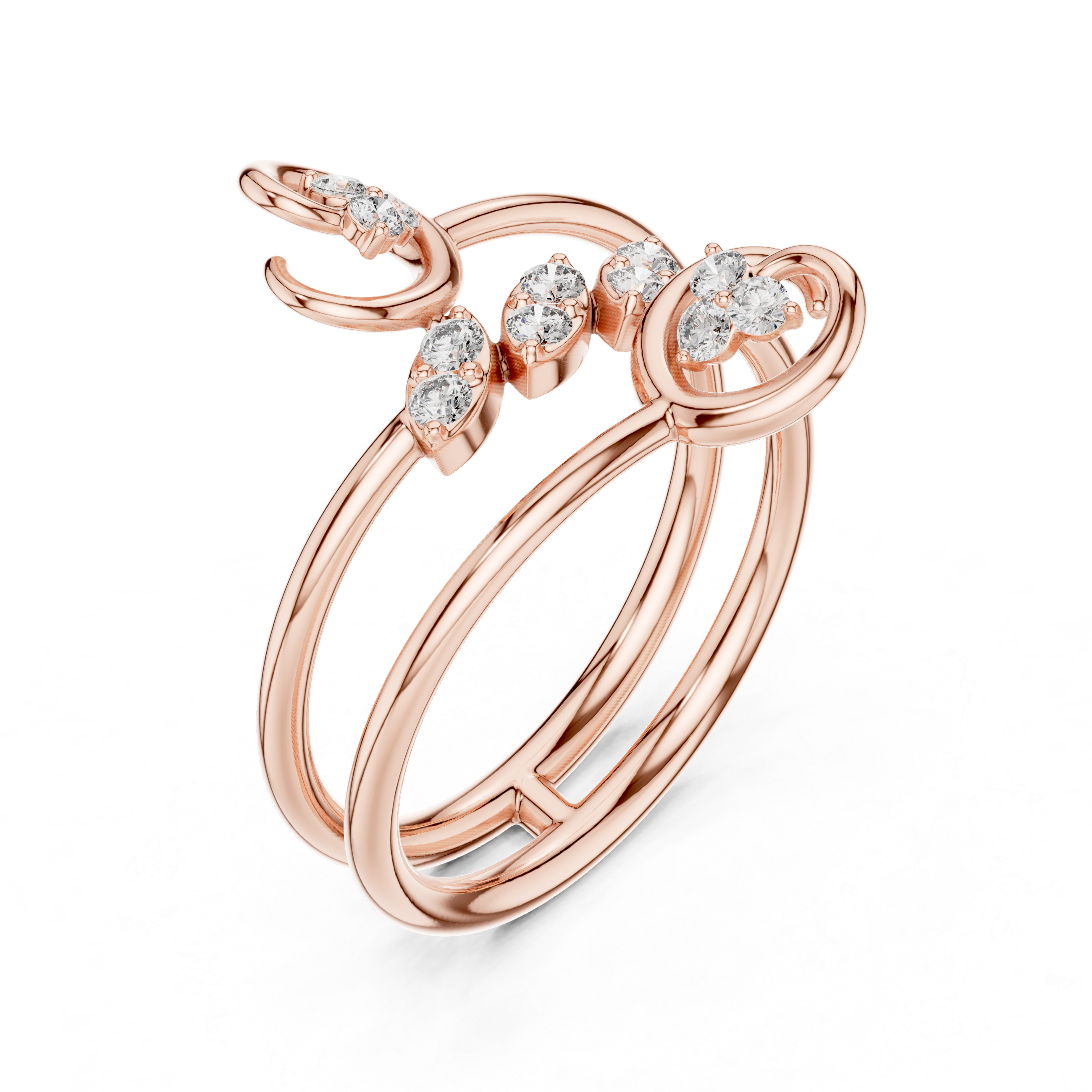 Triple Band Spiral Diamond Ring – Open Wrap Elegant Design