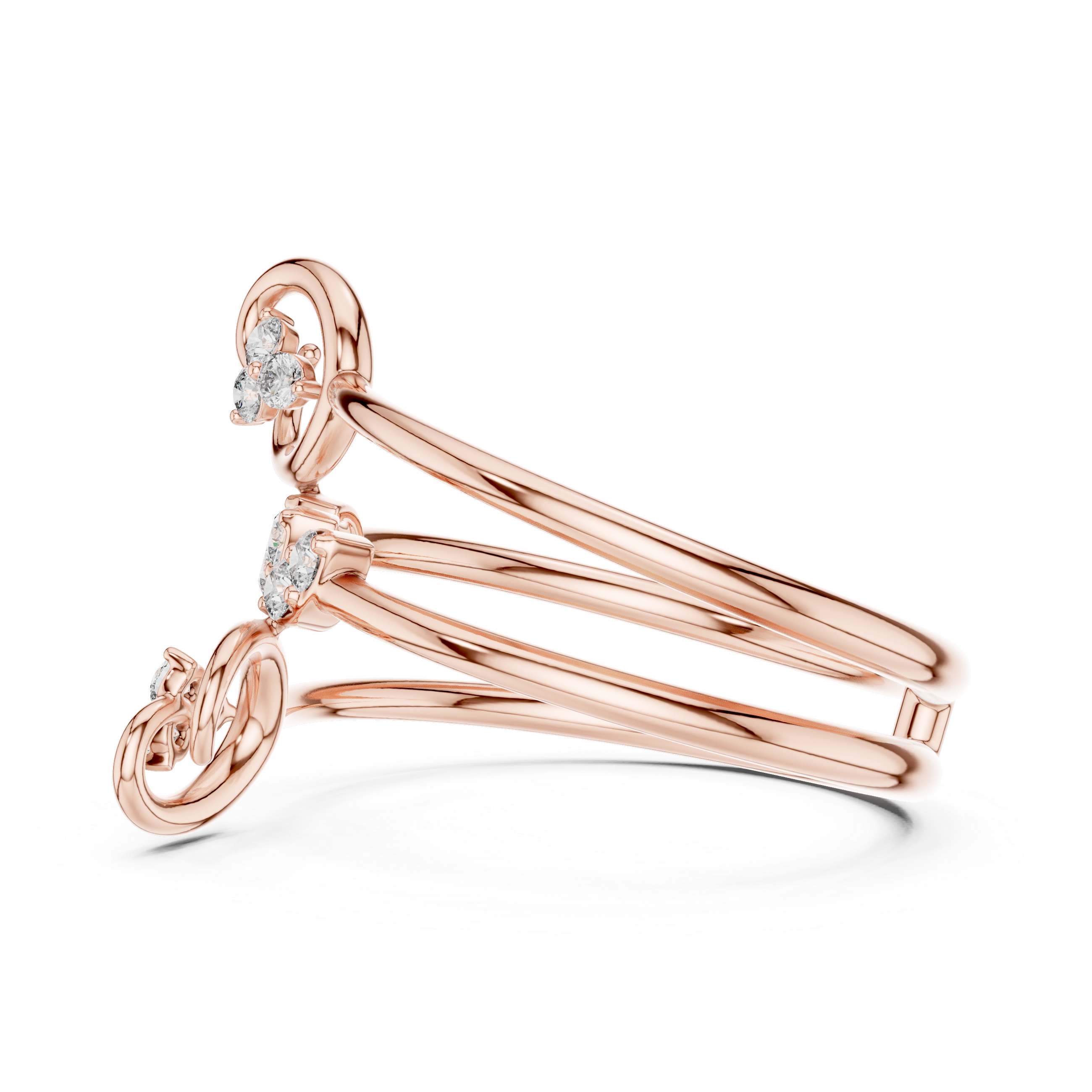 Triple Band Spiral Diamond Ring – Open Wrap Elegant Design