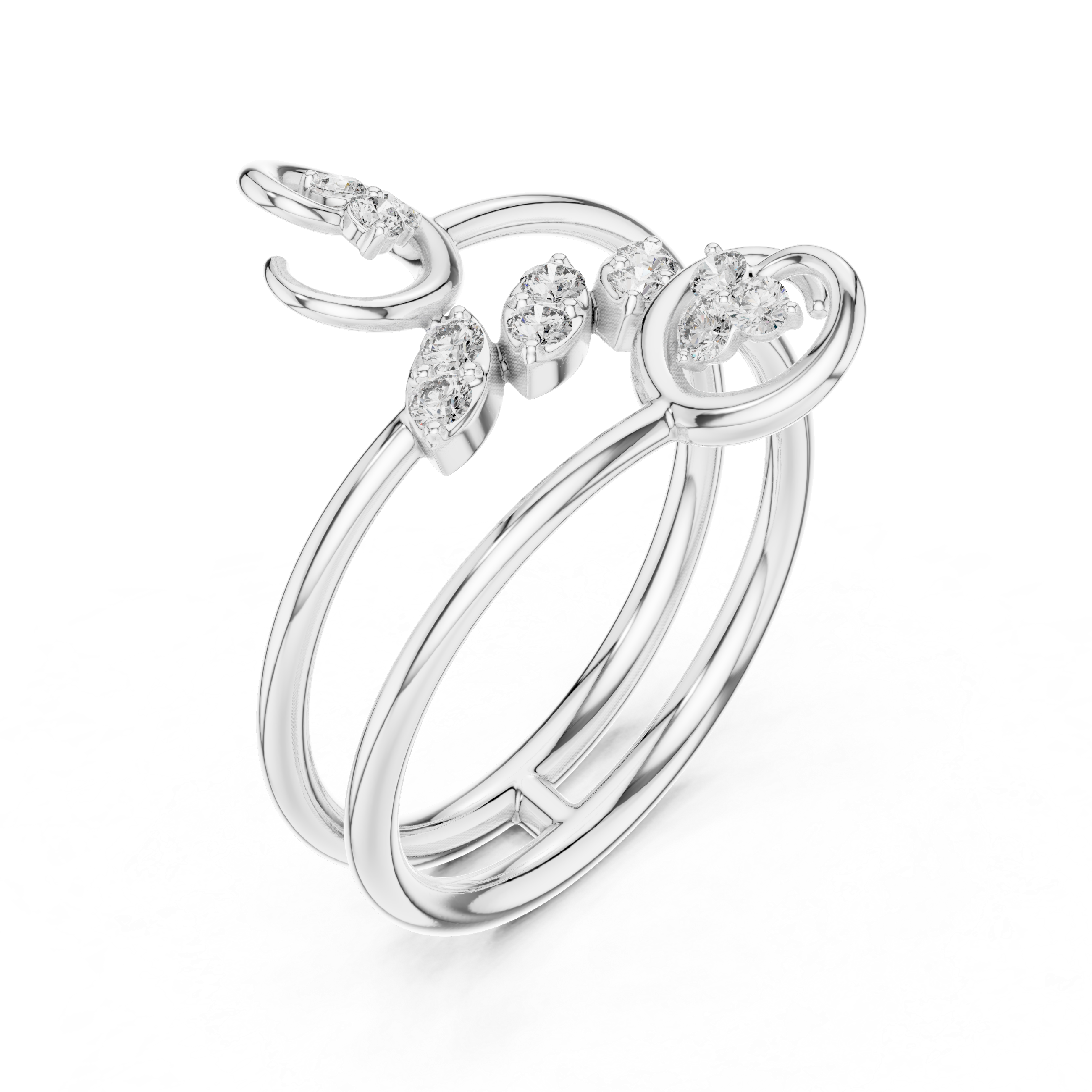 Triple Band Spiral Diamond Ring – Open Wrap Elegant Design