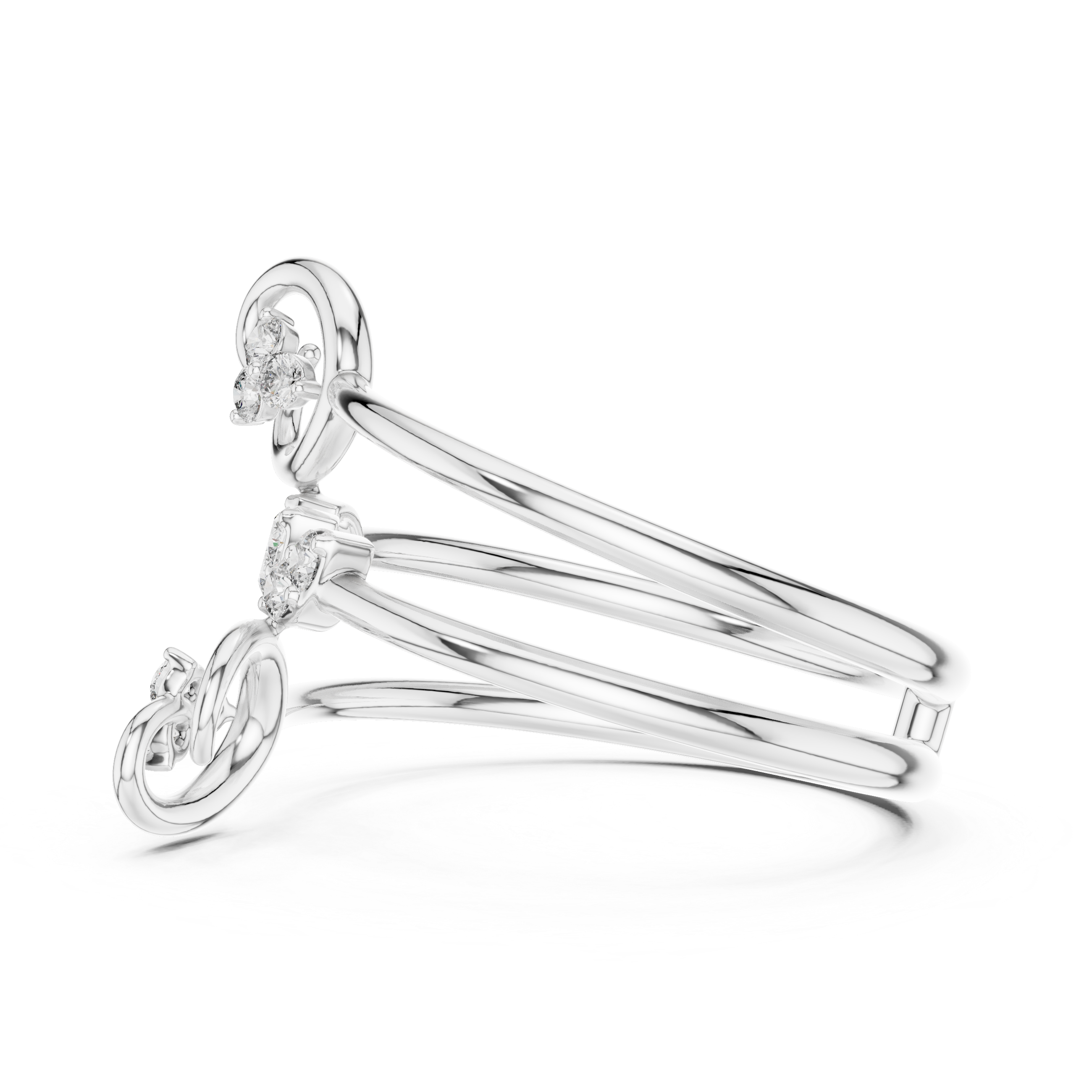 Triple Band Spiral Diamond Ring – Open Wrap Elegant Design