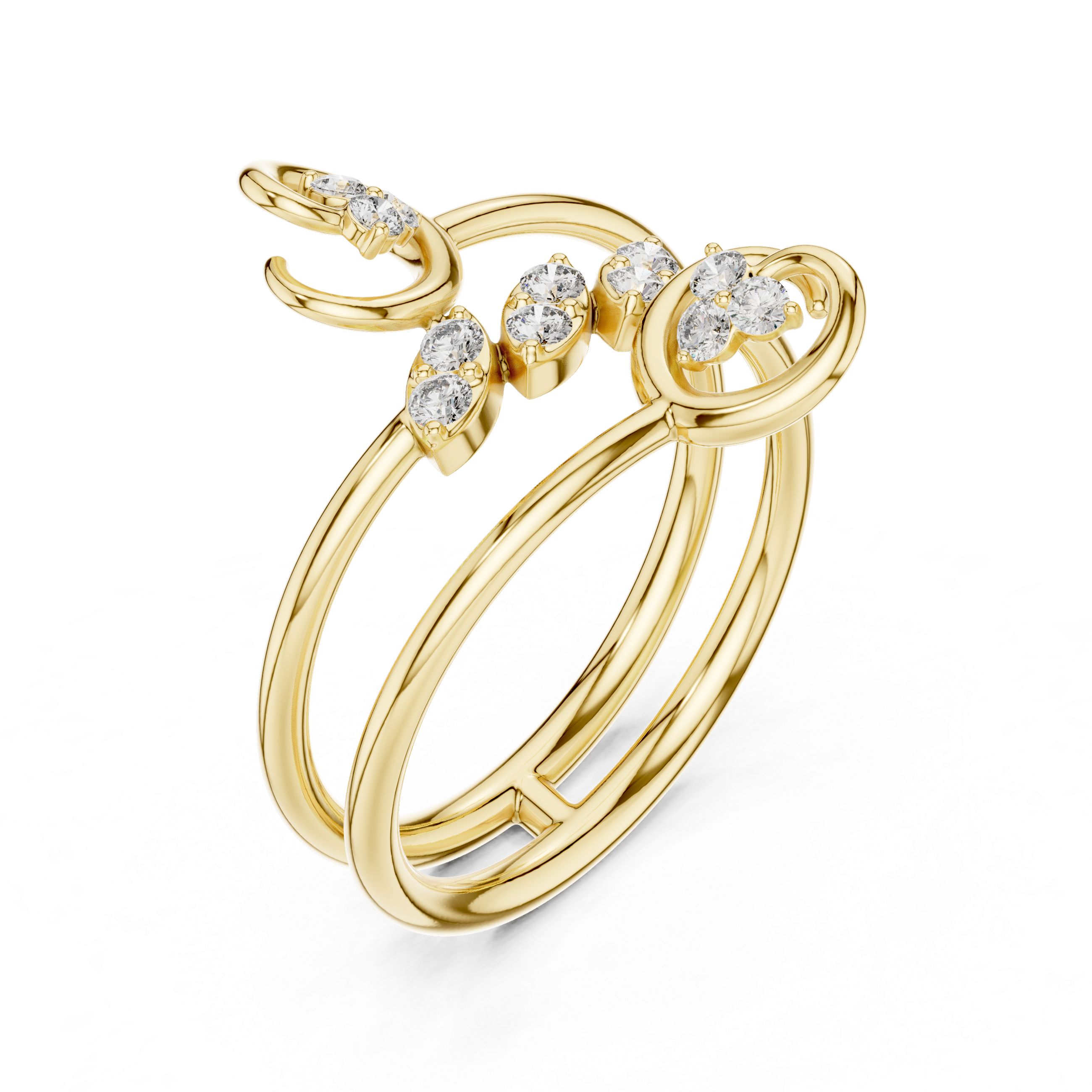 Triple Band Spiral Diamond Ring – Open Wrap Elegant Design