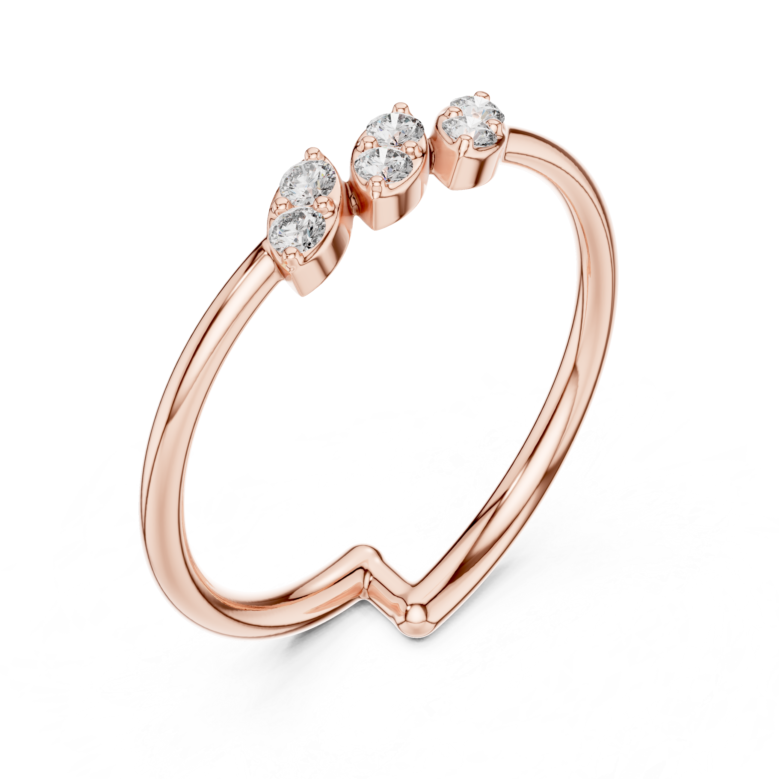 Minimal Open Band Diamond Ring – Triple Marquise Cluster Design