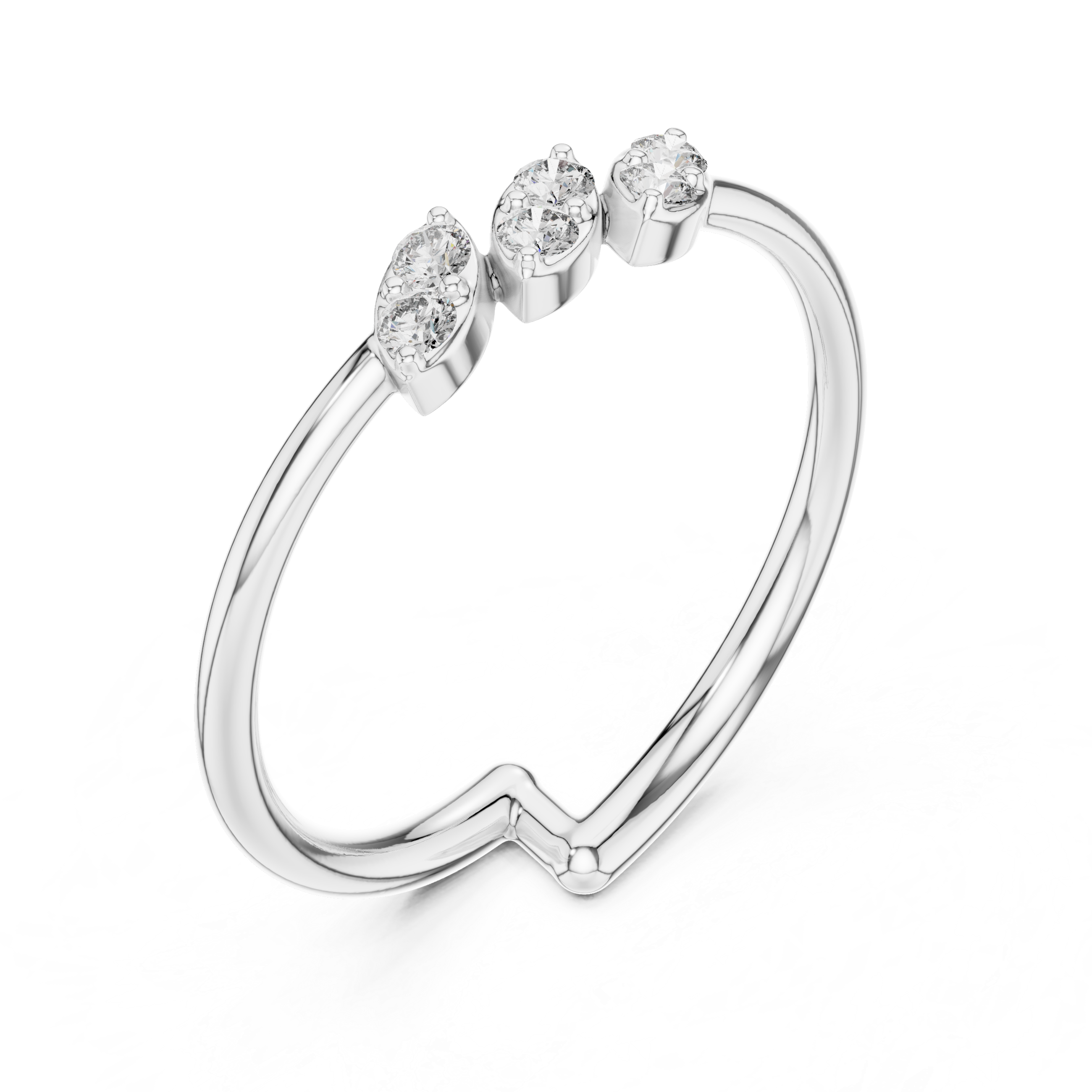 Minimal Open Band Diamond Ring – Triple Marquise Cluster Design