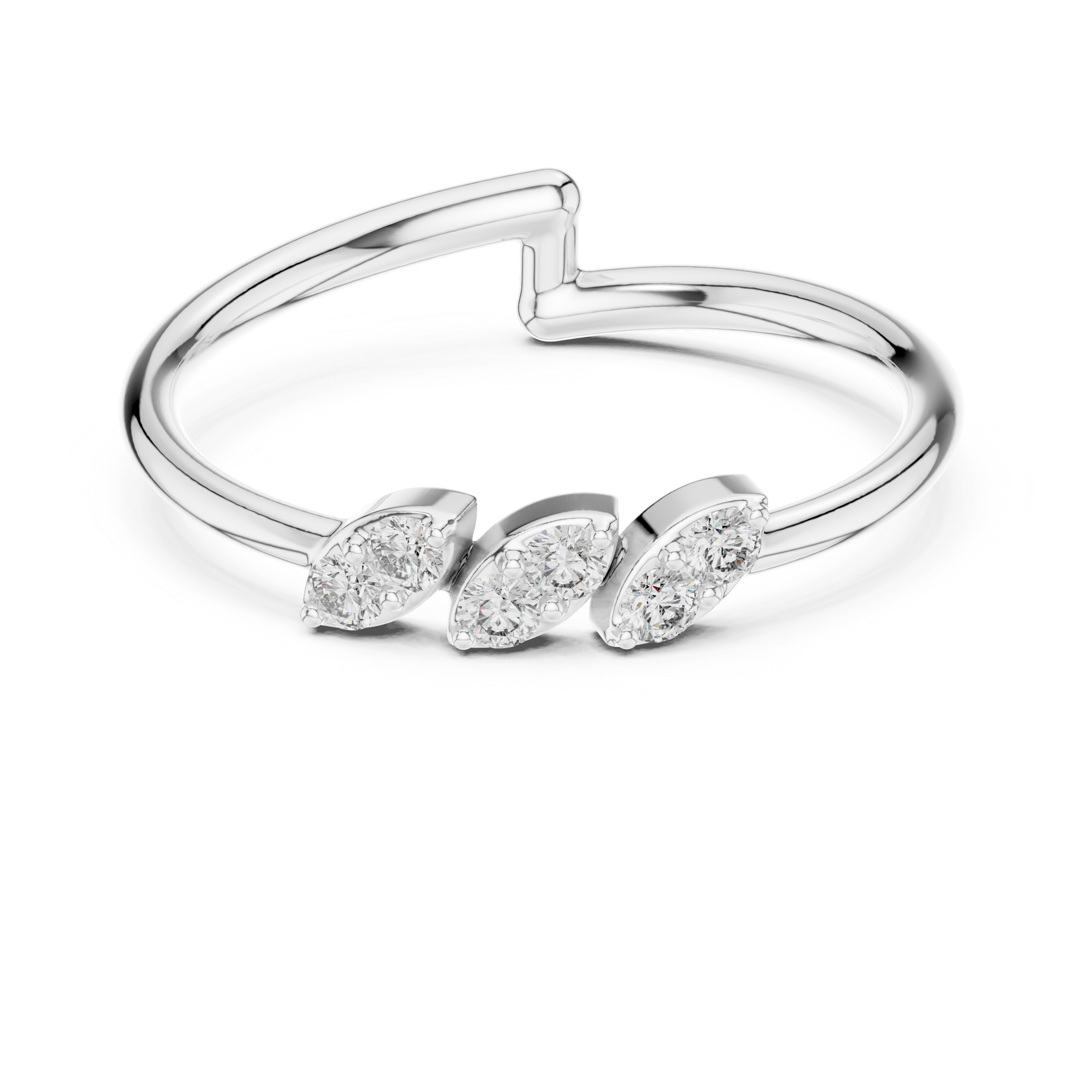 Minimal Open Band Diamond Ring – Triple Marquise Cluster Design