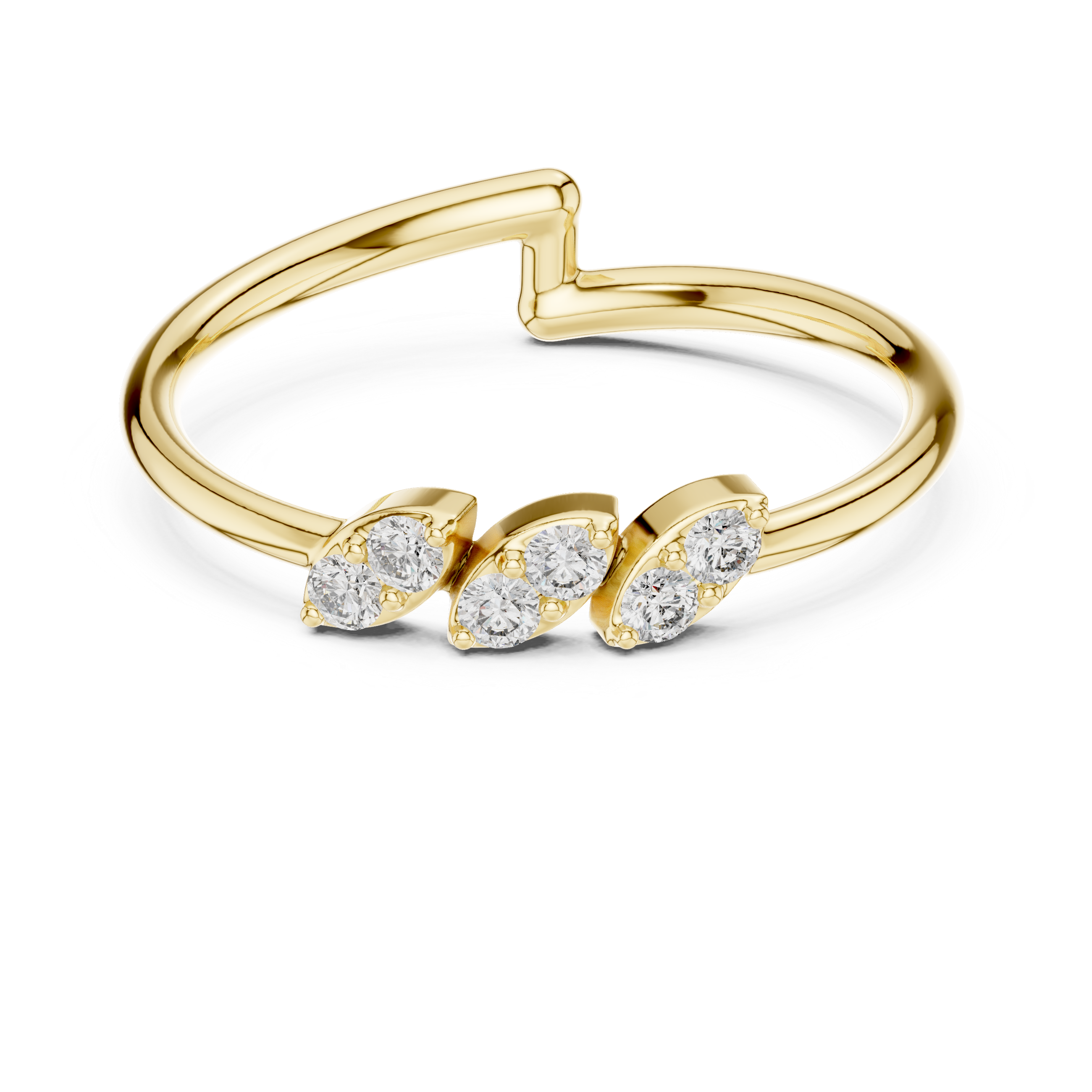 Minimal Open Band Diamond Ring – Triple Marquise Cluster Design