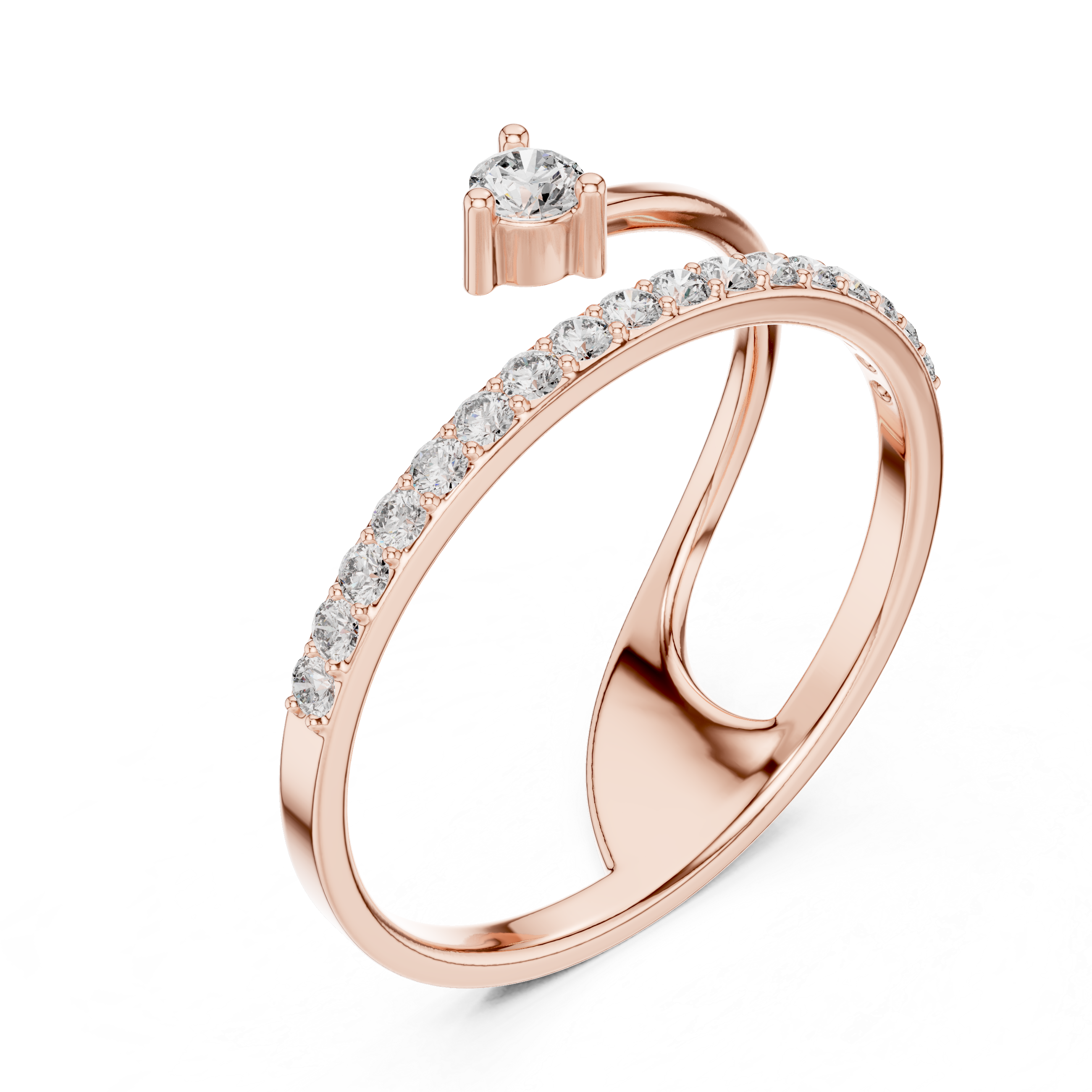 Elegant Open Wrap Diamond Ring – Pavé Band with Solitaire Accent