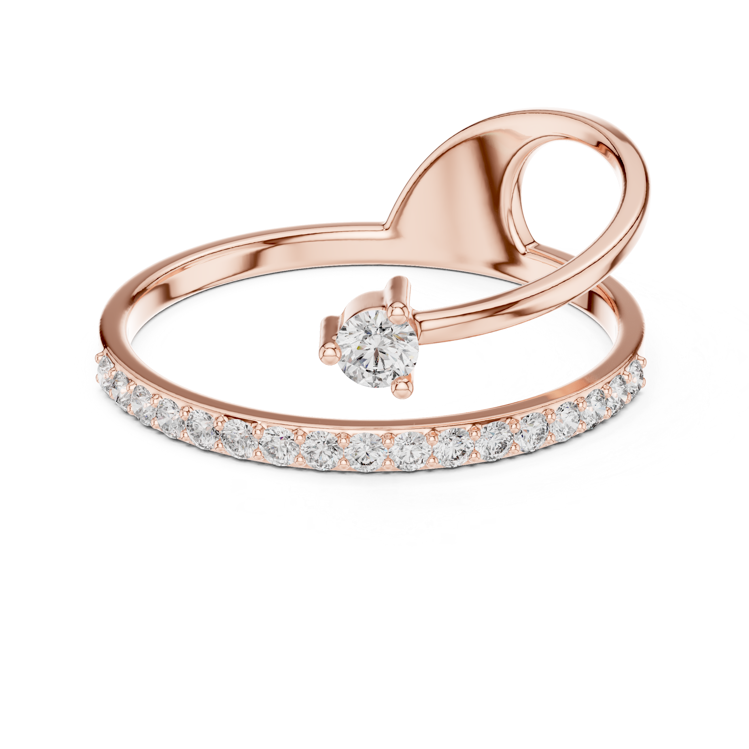 Elegant Open Wrap Diamond Ring – Pavé Band with Solitaire Accent