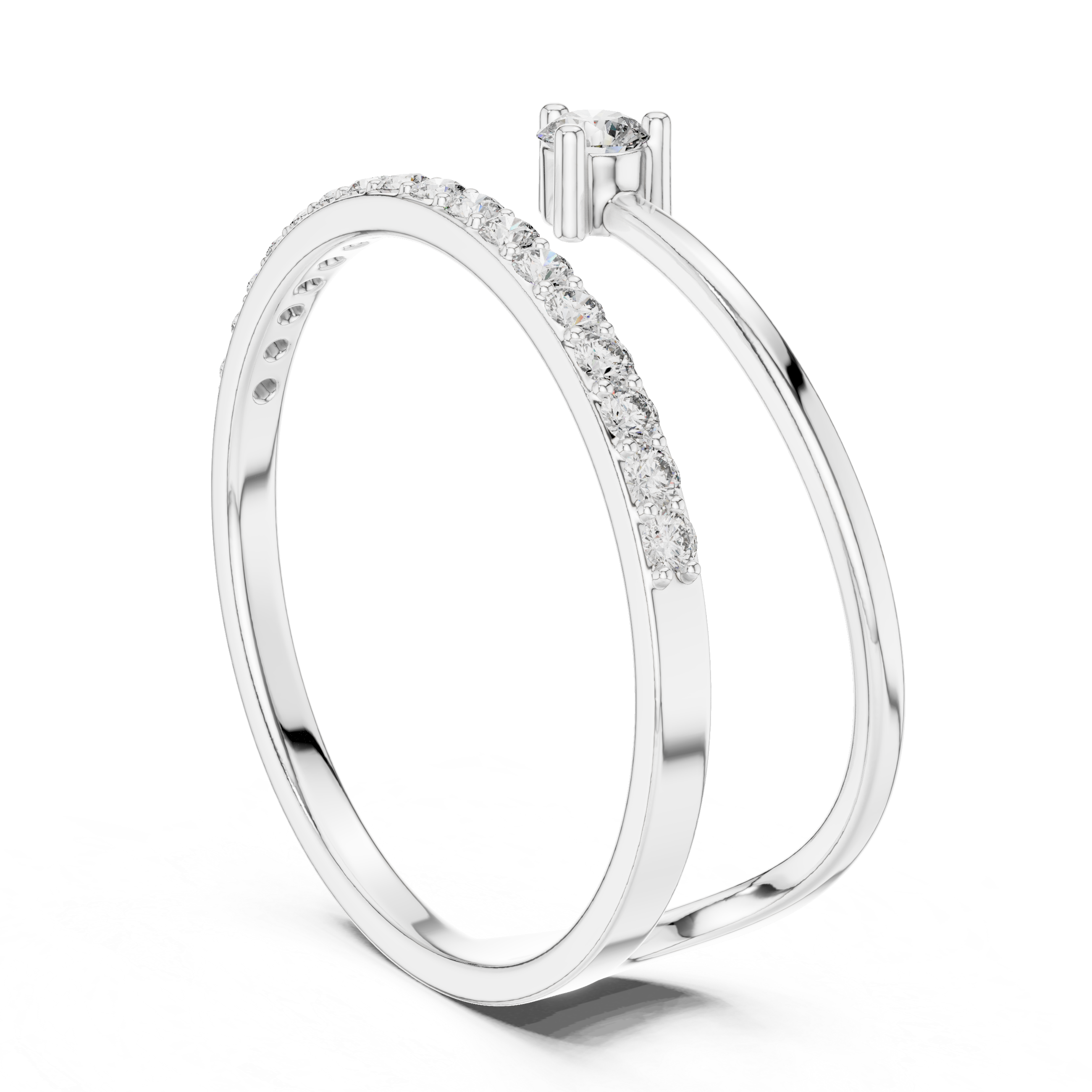 Elegant Open Wrap Diamond Ring – Pavé Band with Solitaire Accent