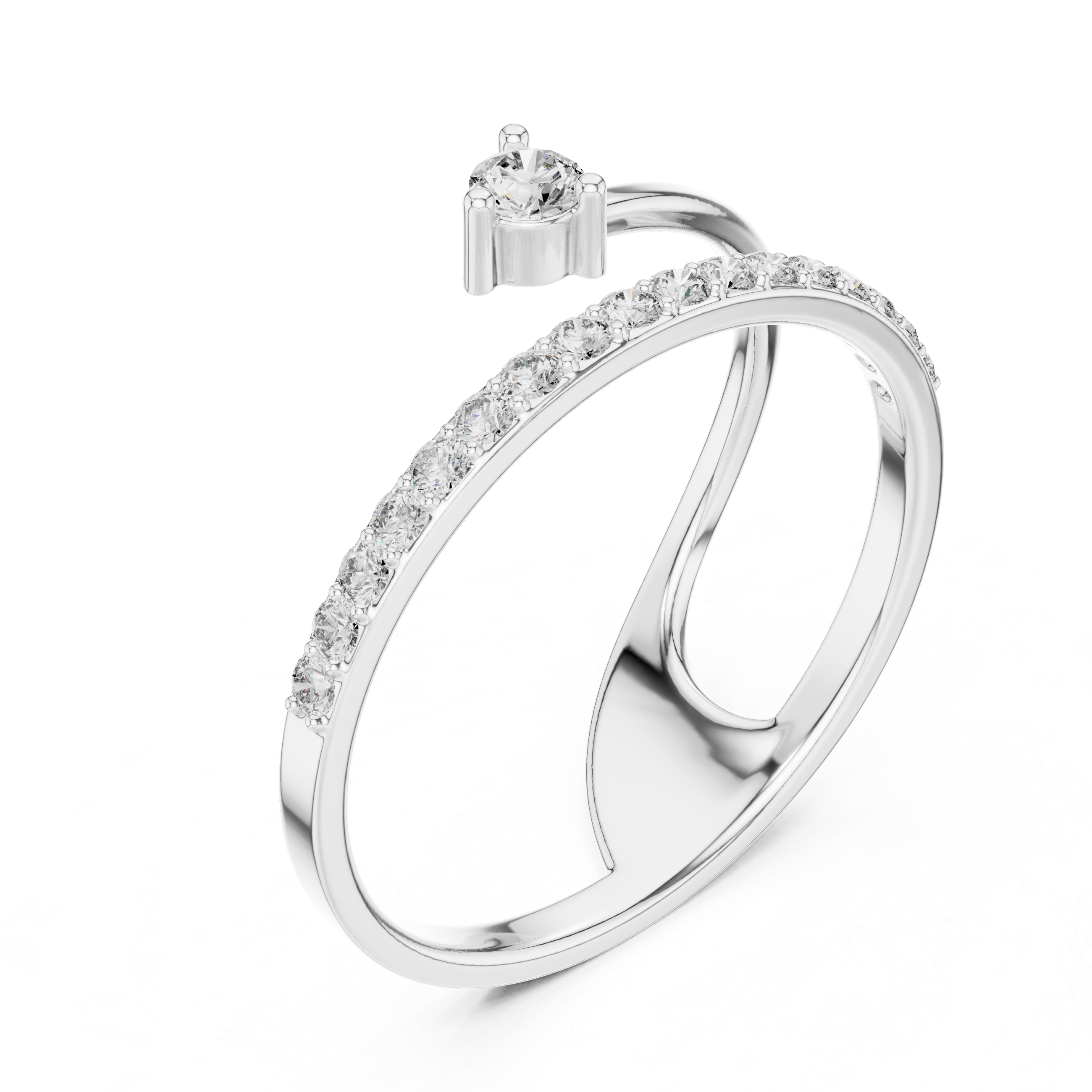 Elegant Open Wrap Diamond Ring – Pavé Band with Solitaire Accent