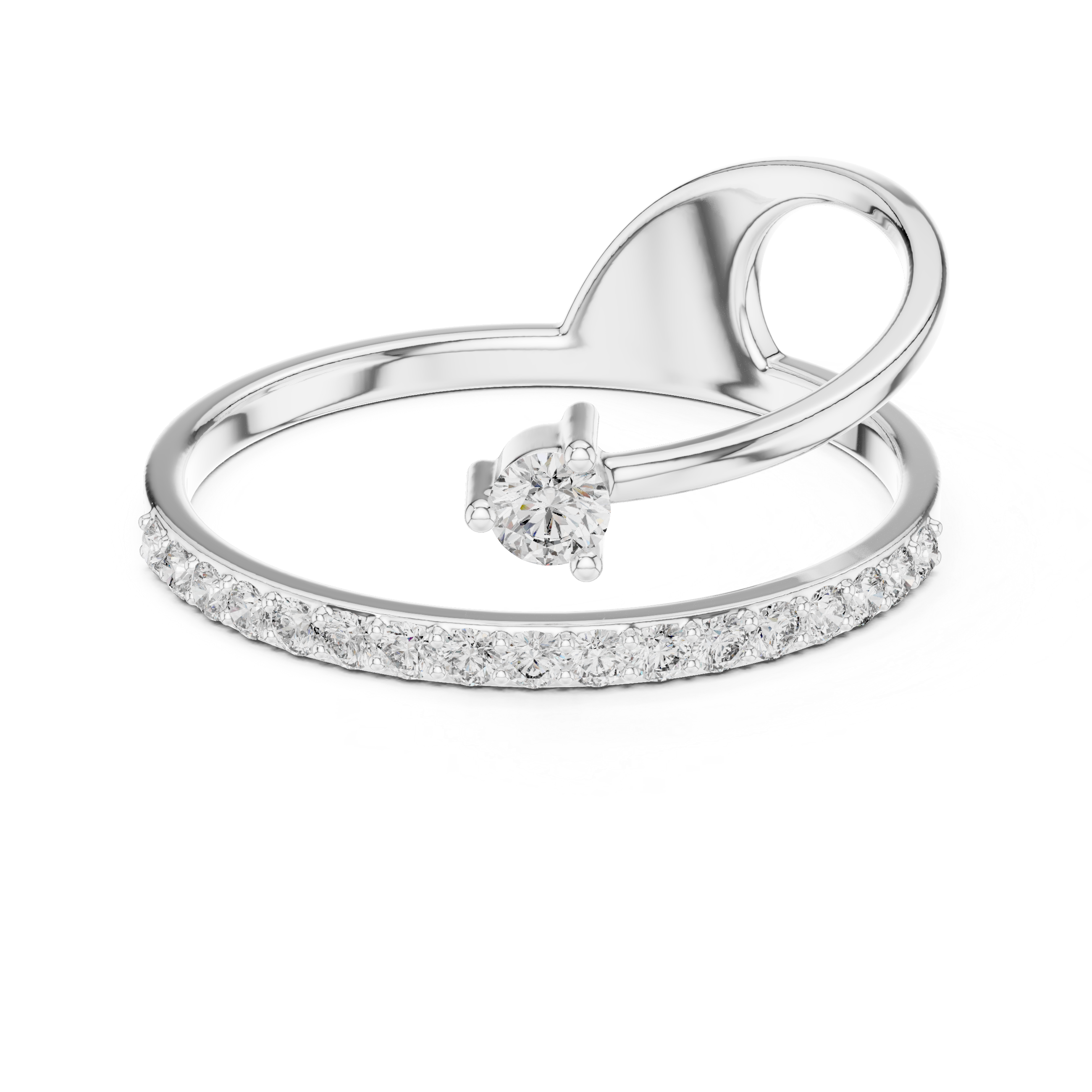 Elegant Open Wrap Diamond Ring – Pavé Band with Solitaire Accent