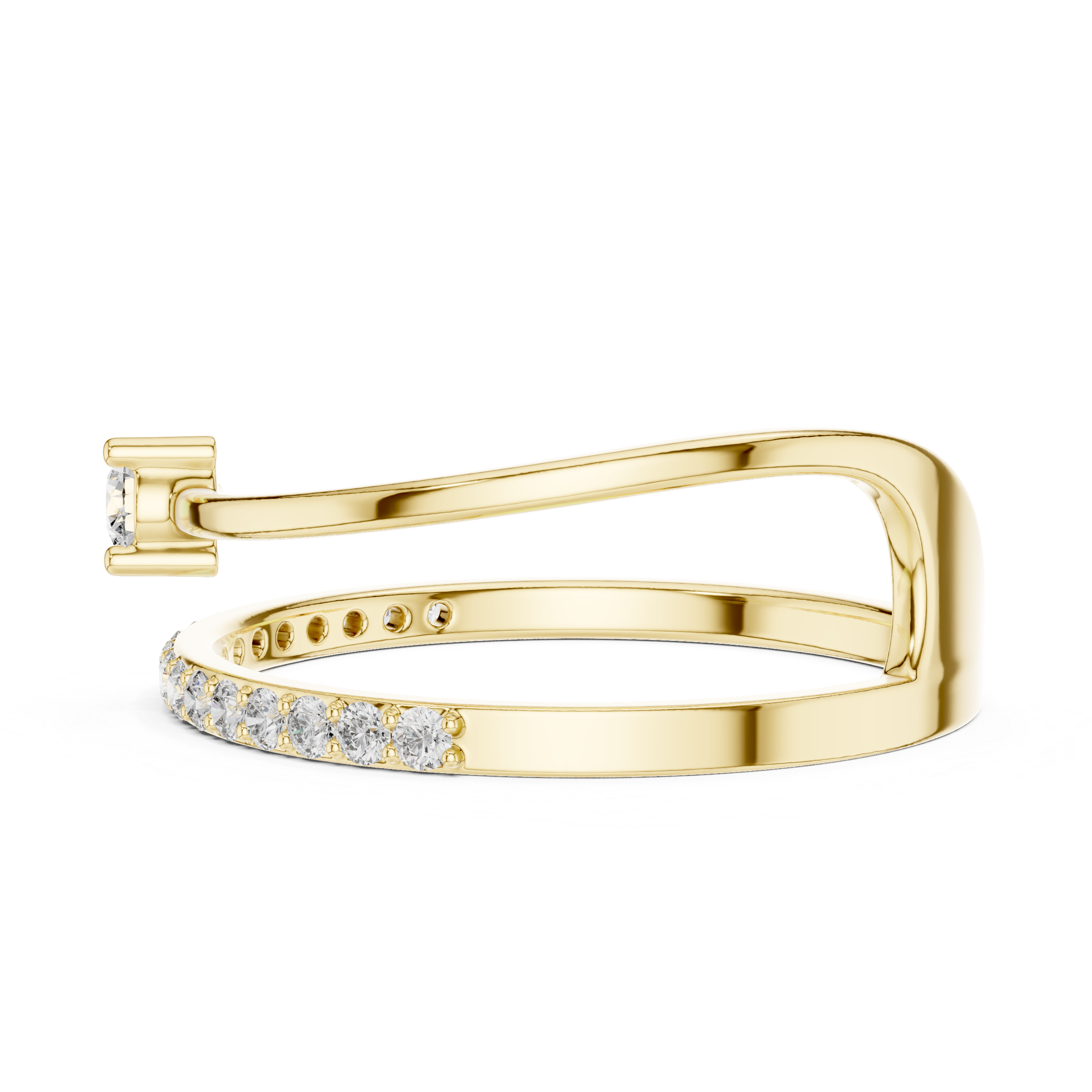Elegant Open Wrap Diamond Ring – Pavé Band with Solitaire Accent