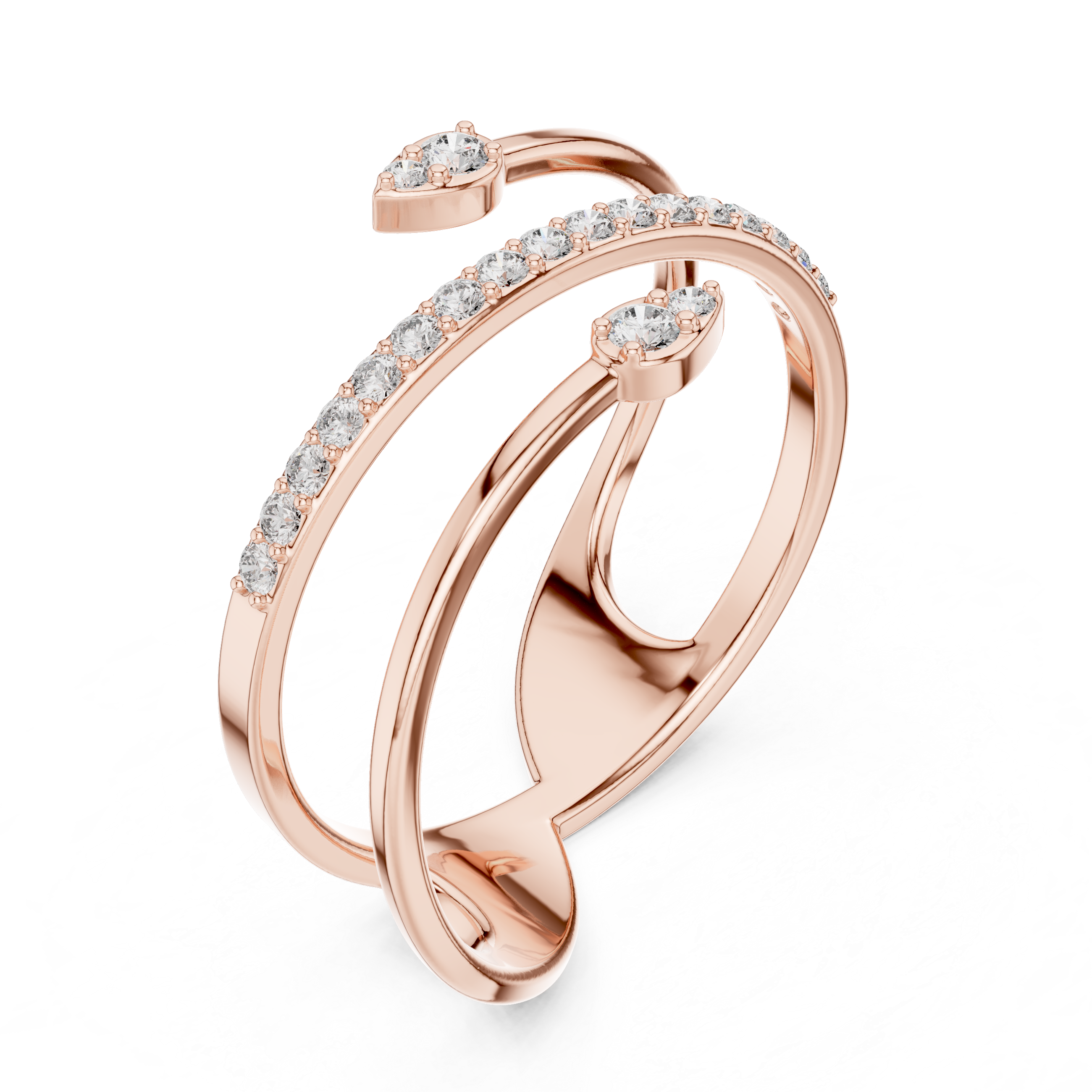 Modern Open Wrap Diamond Ring – Dual Band Pavé & Floating Stone Design