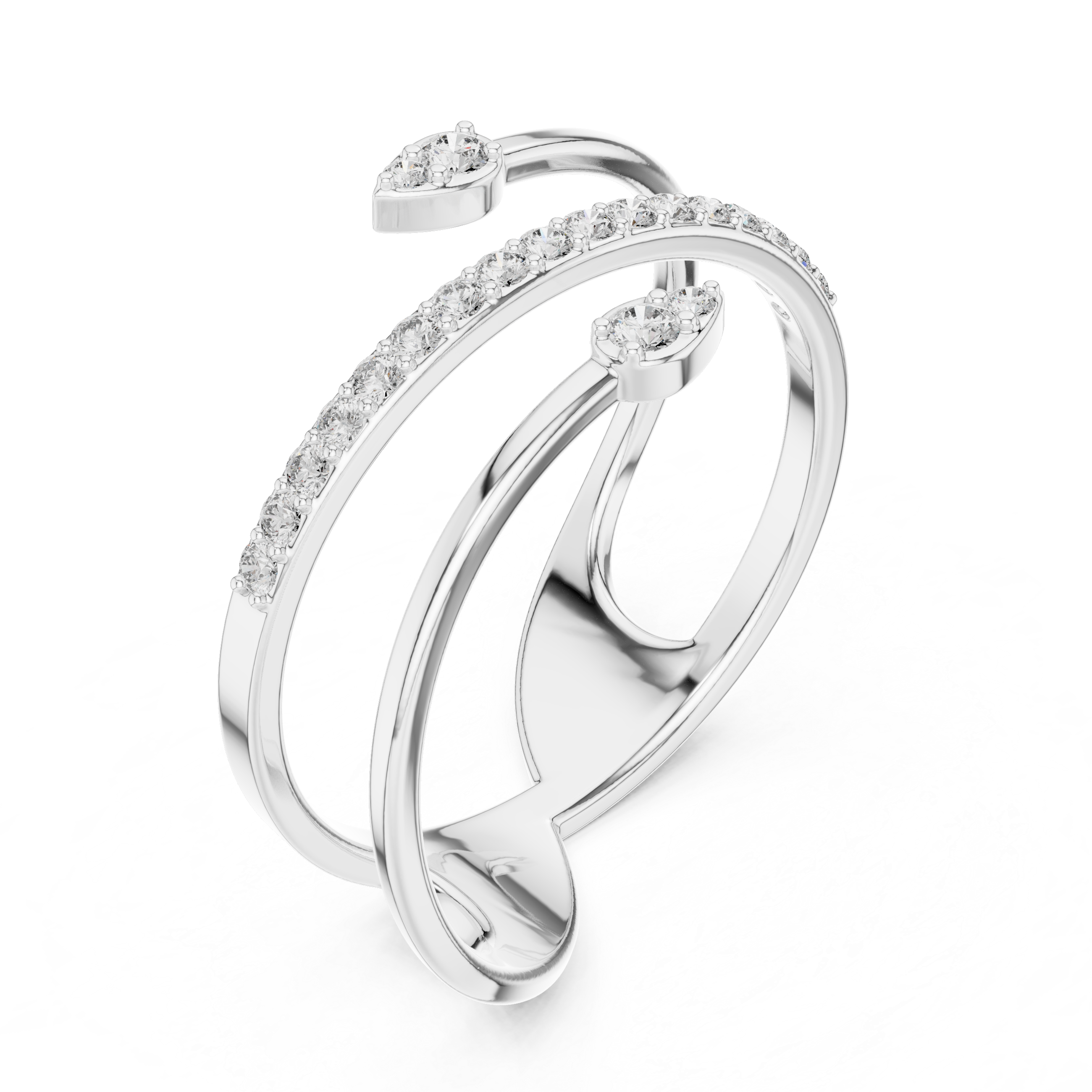 Modern Open Wrap Diamond Ring – Dual Band Pavé & Floating Stone Design