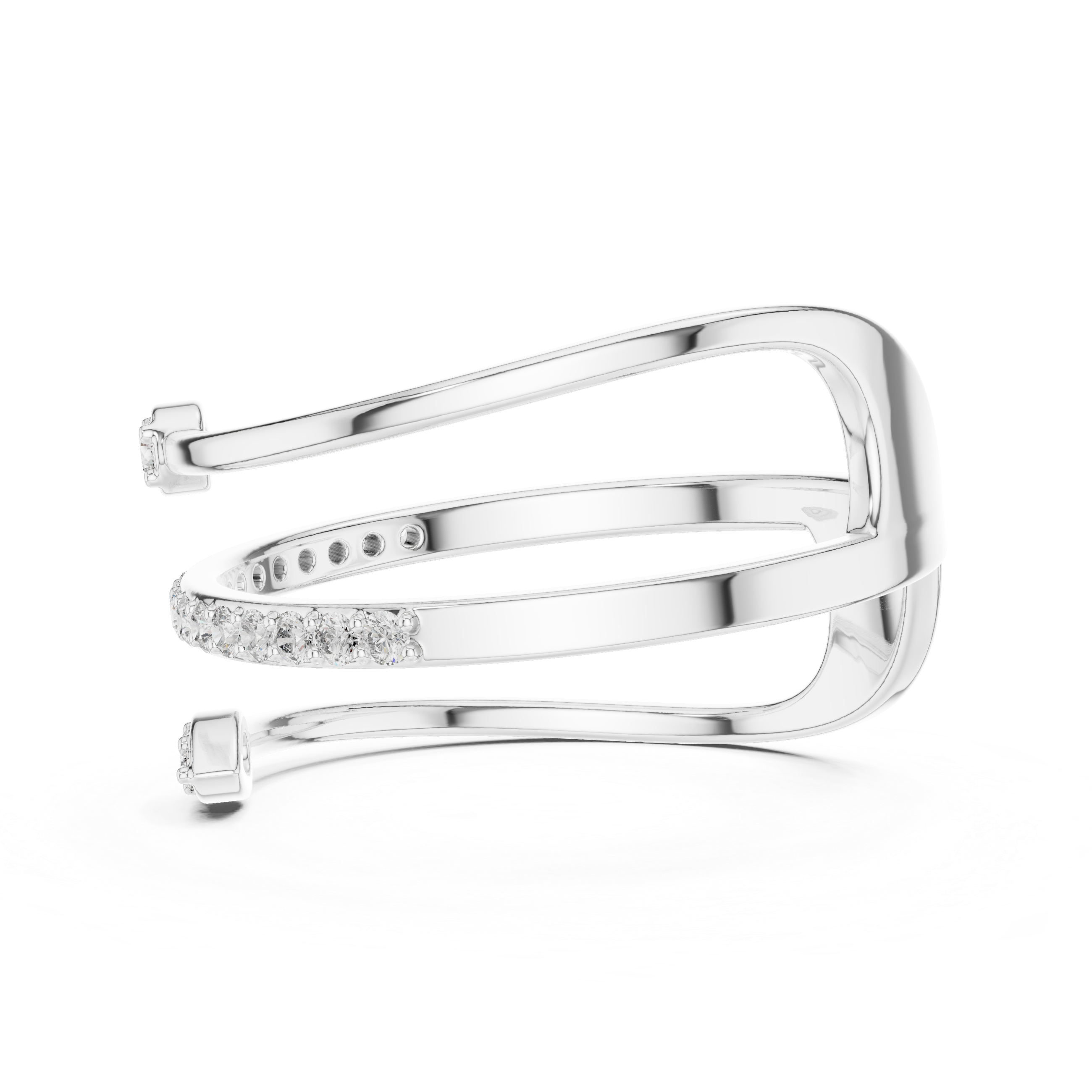 Modern Open Wrap Diamond Ring – Dual Band Pavé & Floating Stone Design