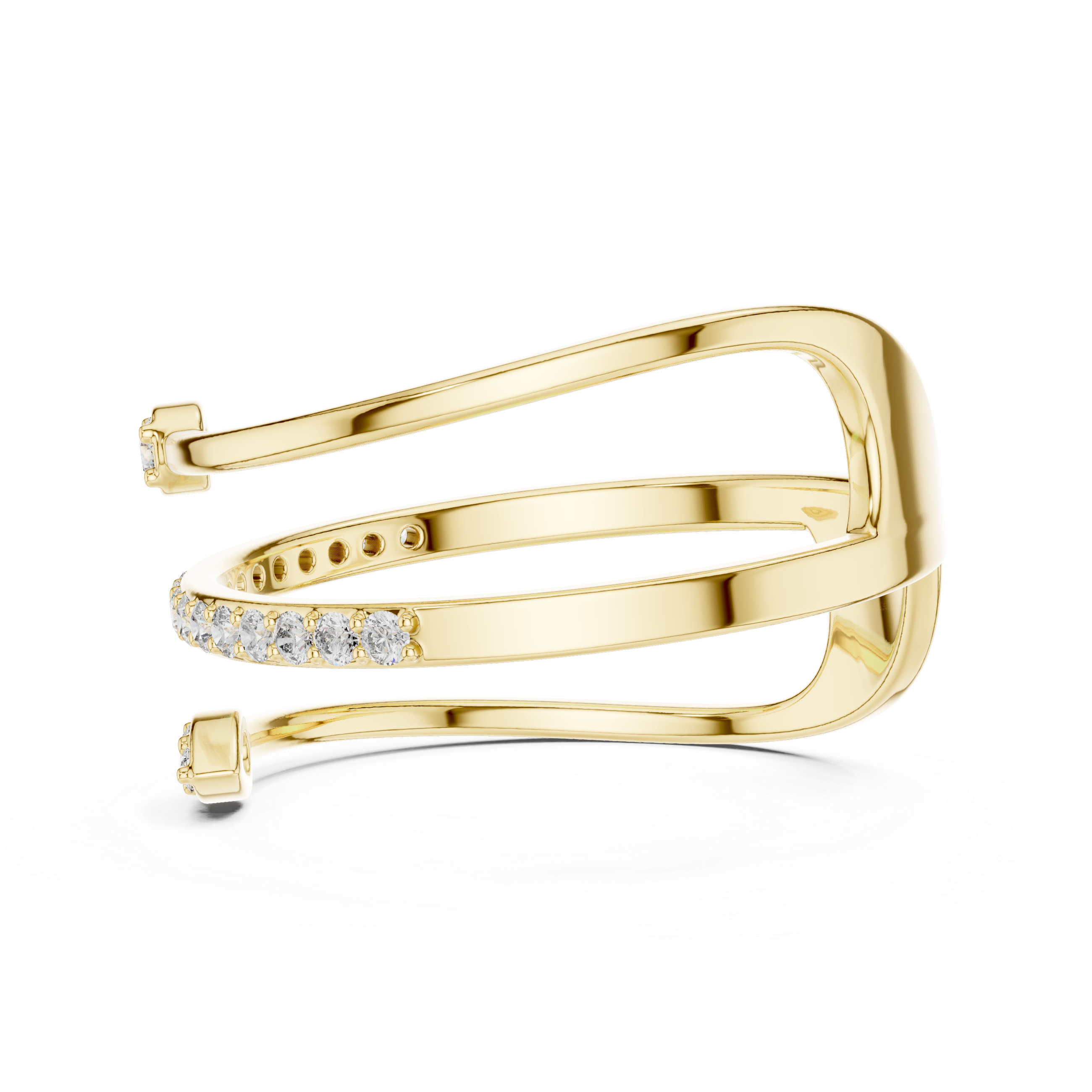 Modern Open Wrap Diamond Ring – Dual Band Pavé & Floating Stone Design