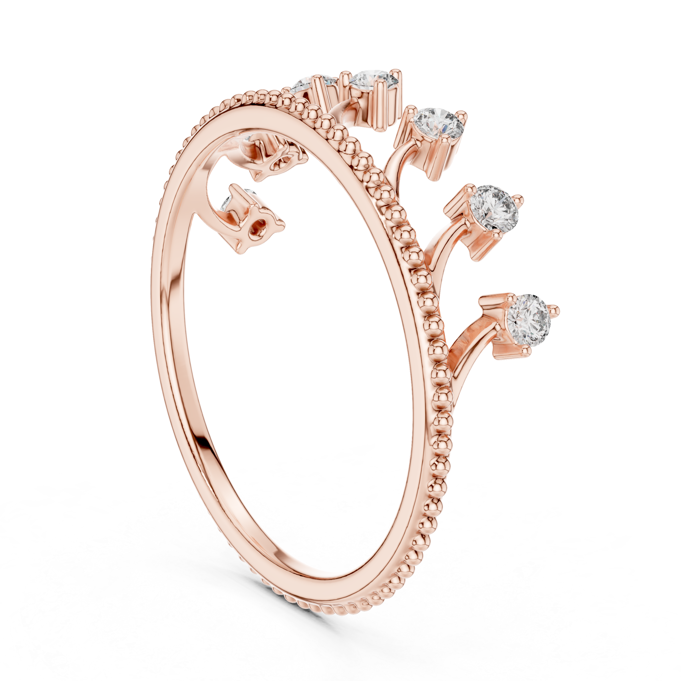 Elegant Open Arc Diamond Ring – Beaded Band Floating Stones Design