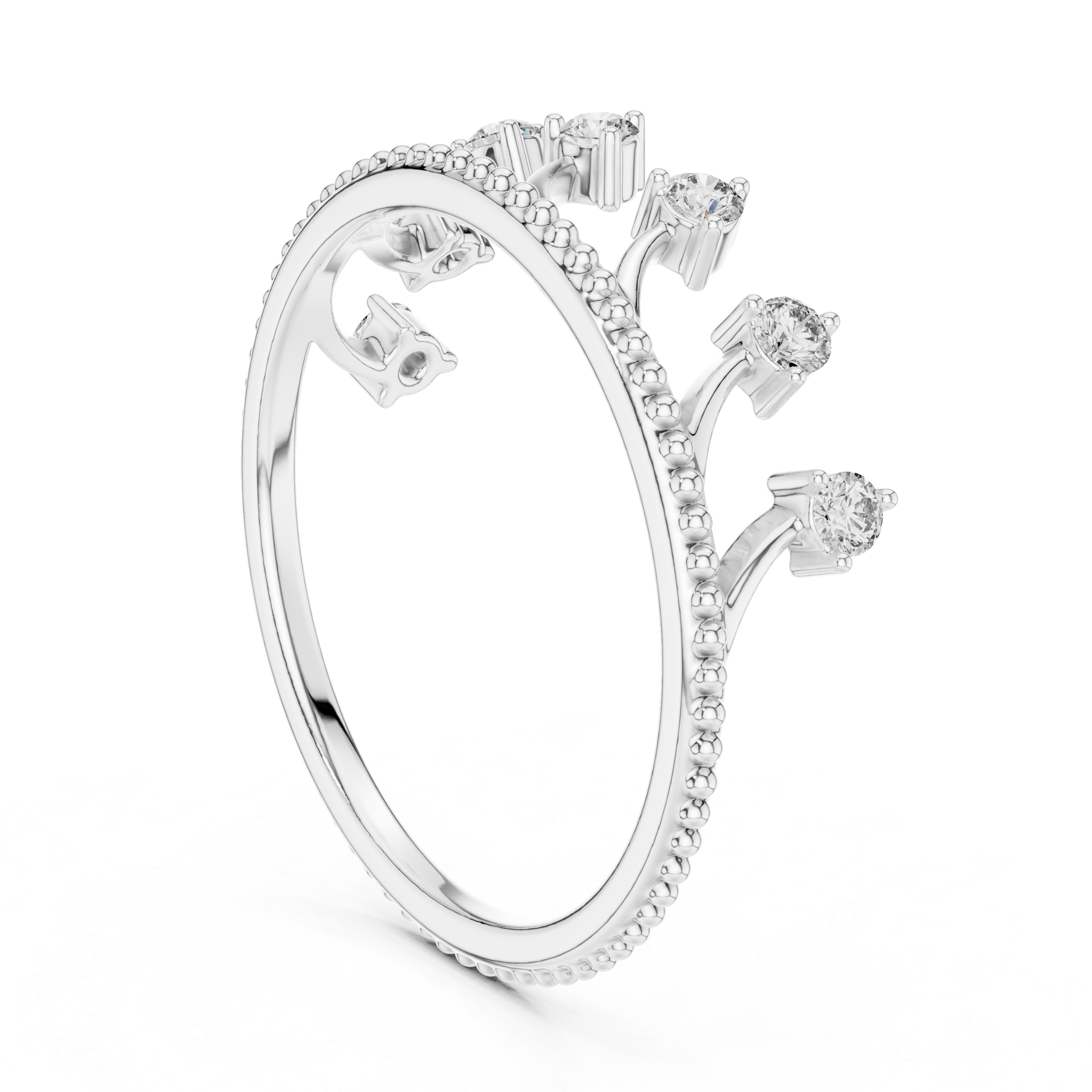 Elegant Open Arc Diamond Ring – Beaded Band Floating Stones Design