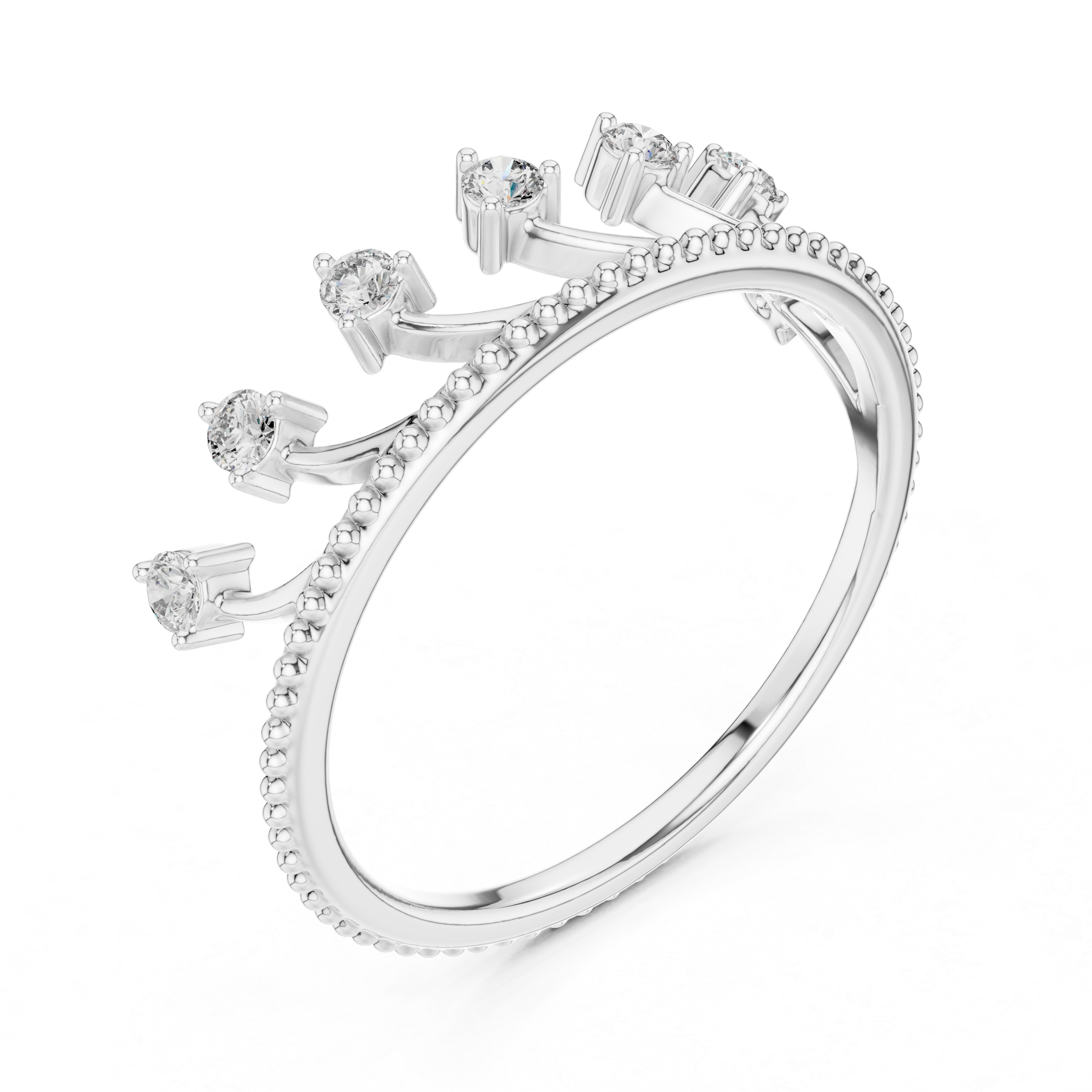 Elegant Open Arc Diamond Ring – Beaded Band Floating Stones Design