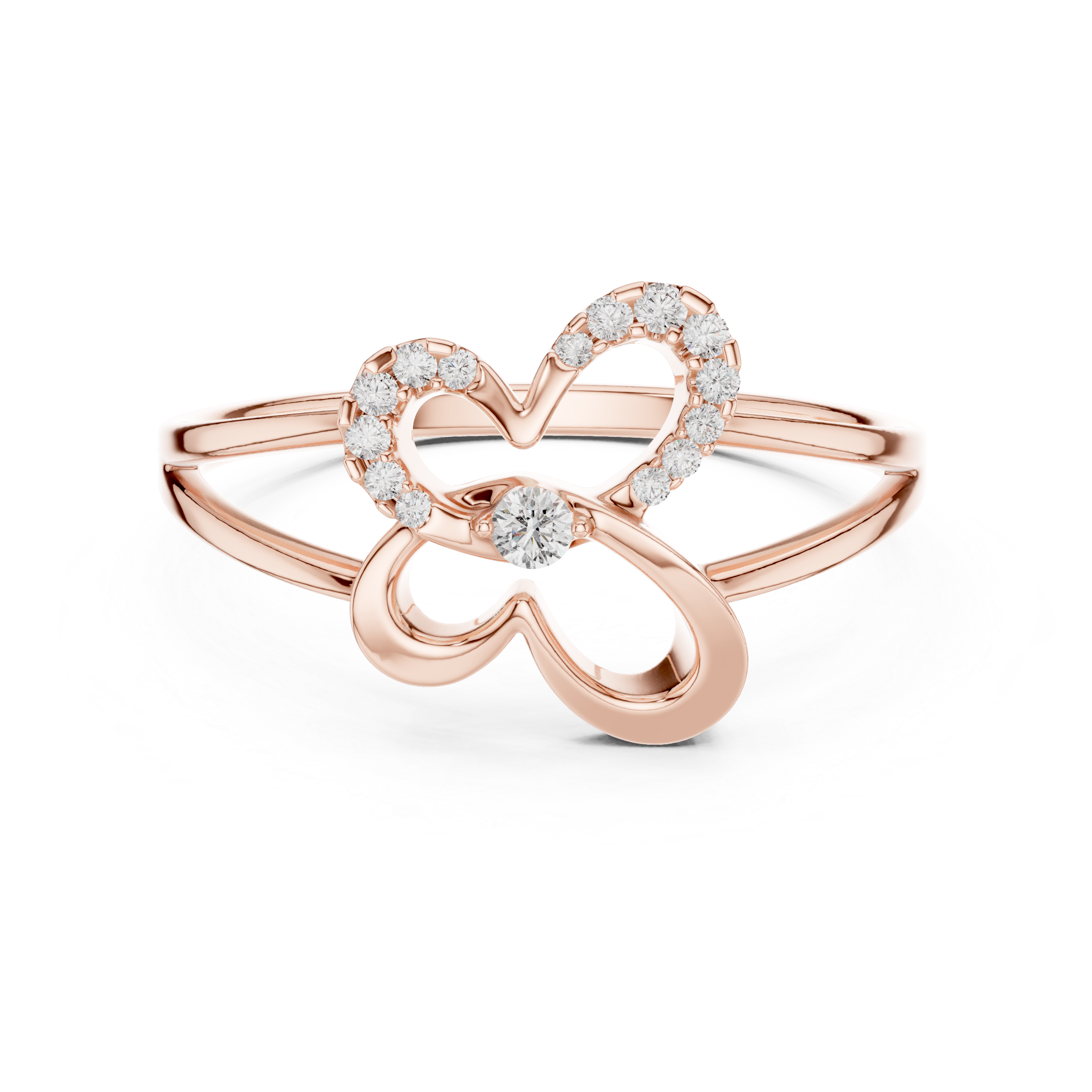 Minimalist Butterfly Diamond Ring with Openwork Split Band Design
