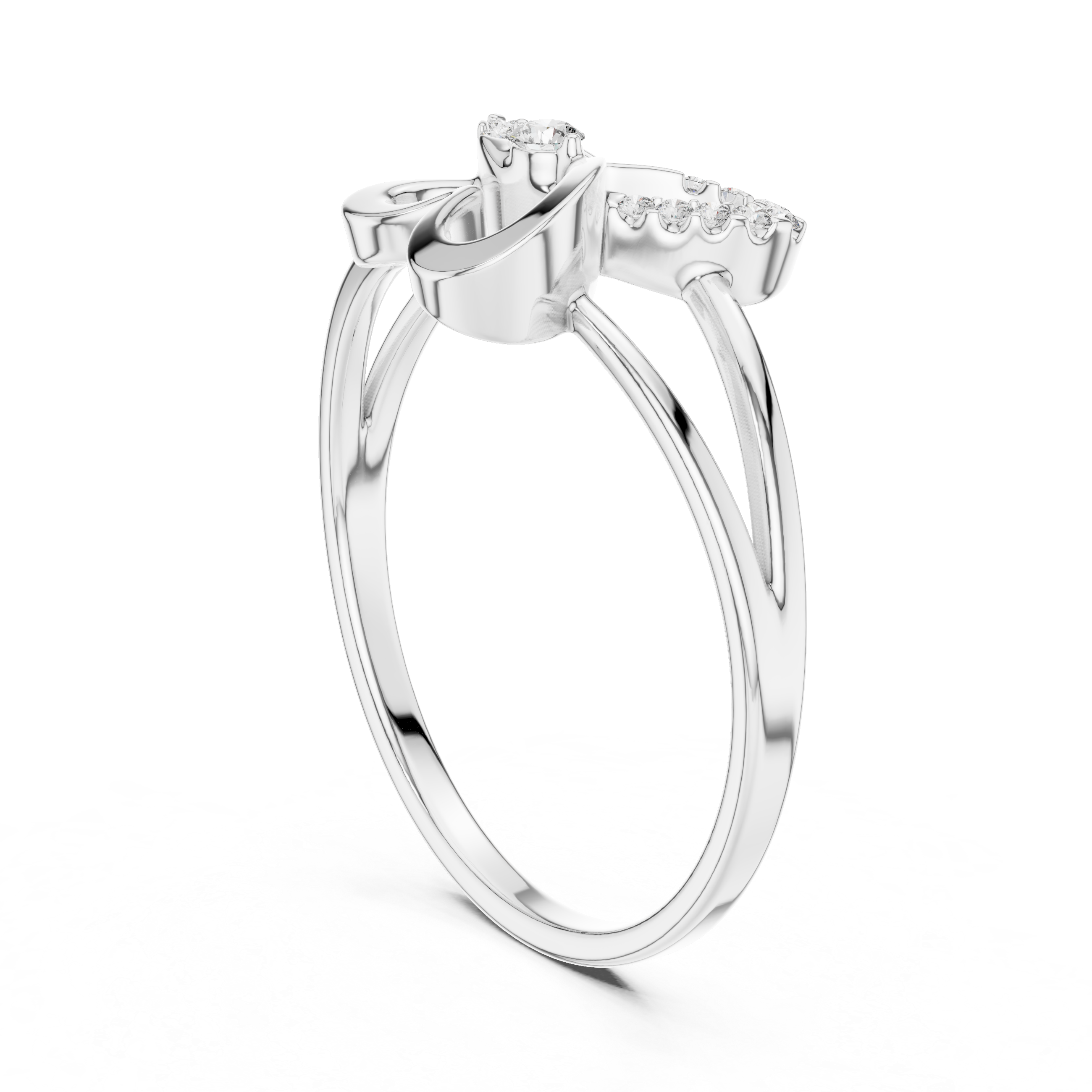 Minimalist Butterfly Diamond Ring with Openwork Split Band Design