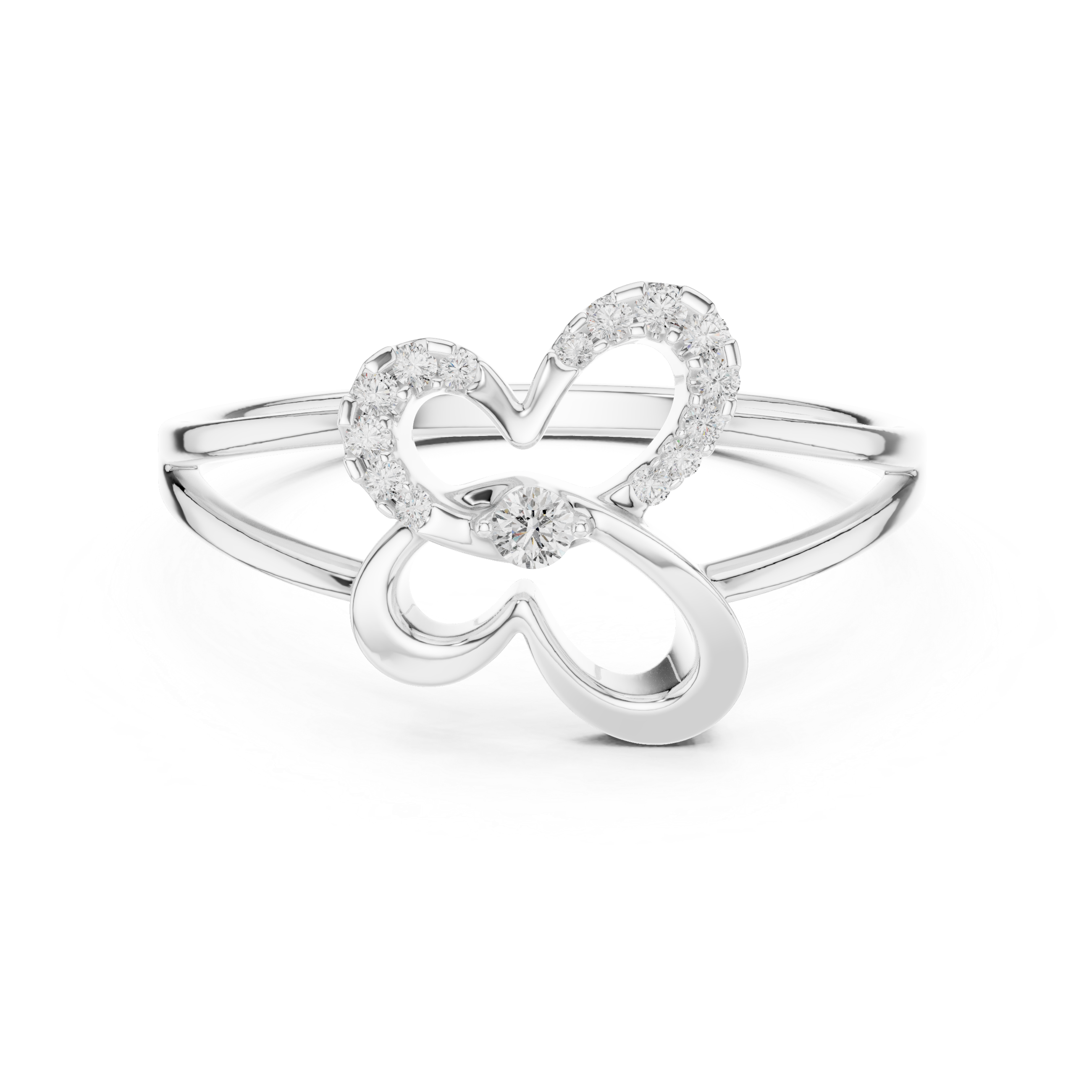 Minimalist Butterfly Diamond Ring with Openwork Split Band Design
