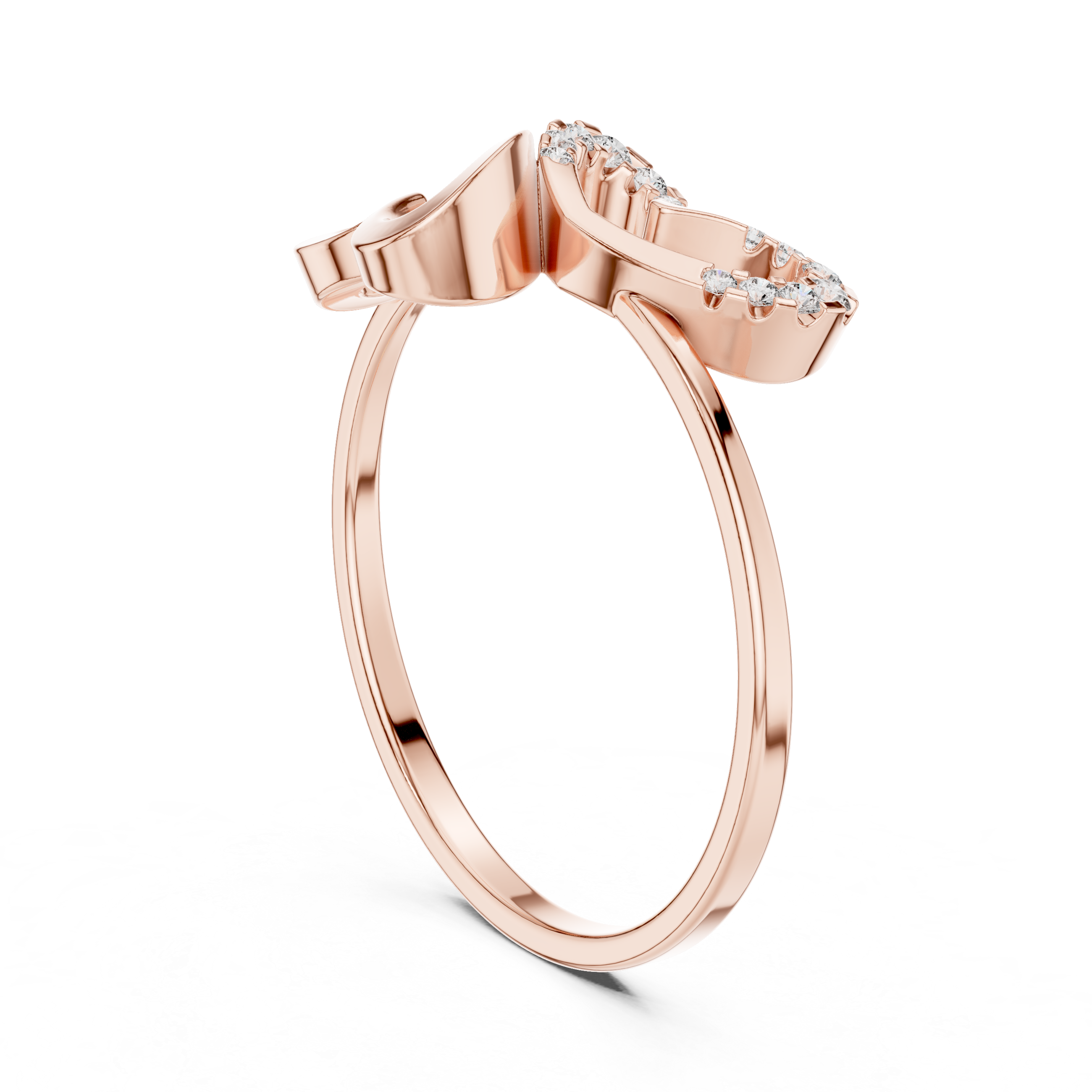 Abstract Double Heart Diamond Ring with Minimalist Open Design