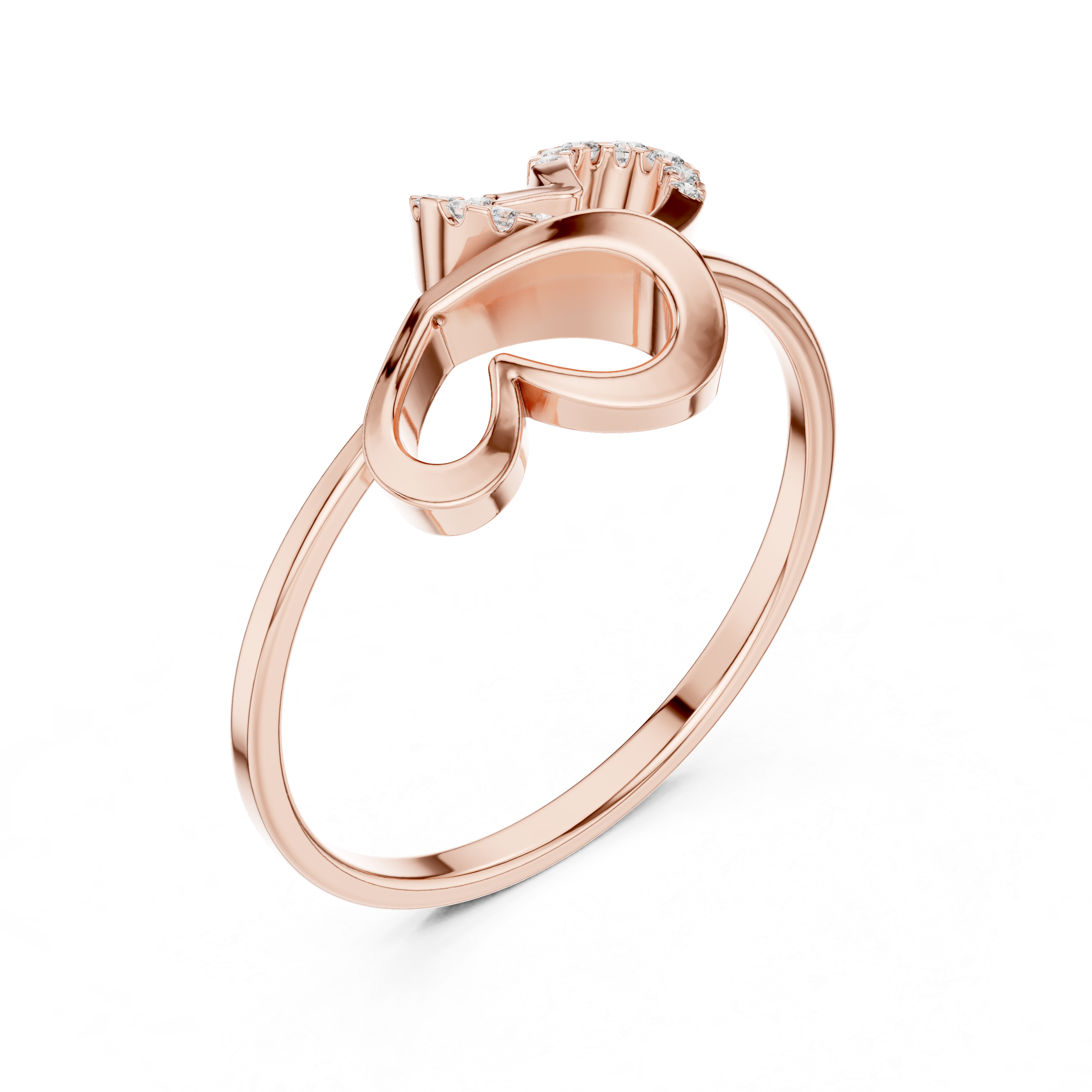 Abstract Double Heart Diamond Ring with Minimalist Open Design