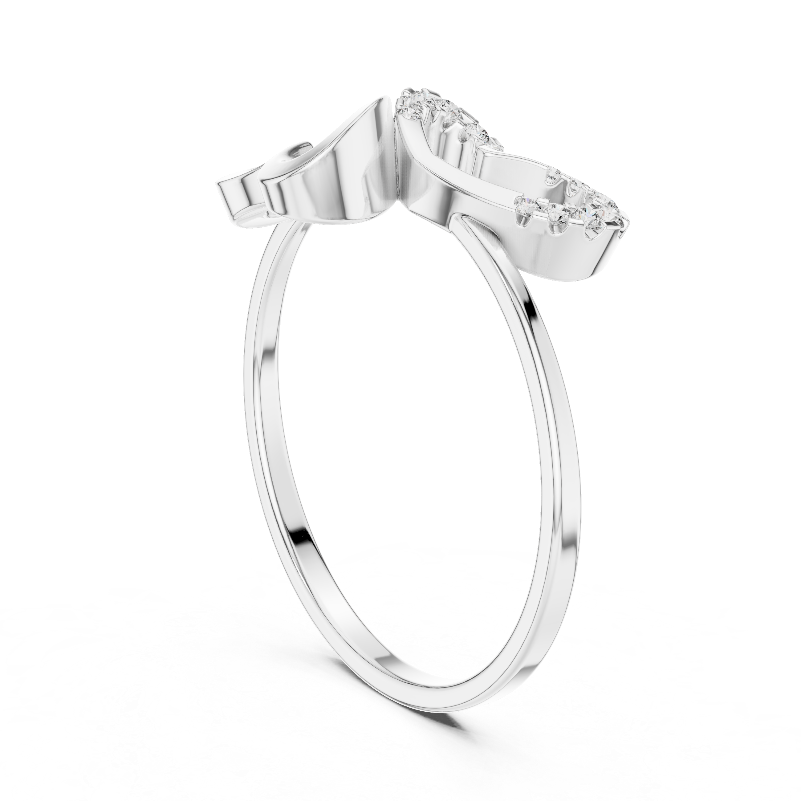 Abstract Double Heart Diamond Ring with Minimalist Open Design