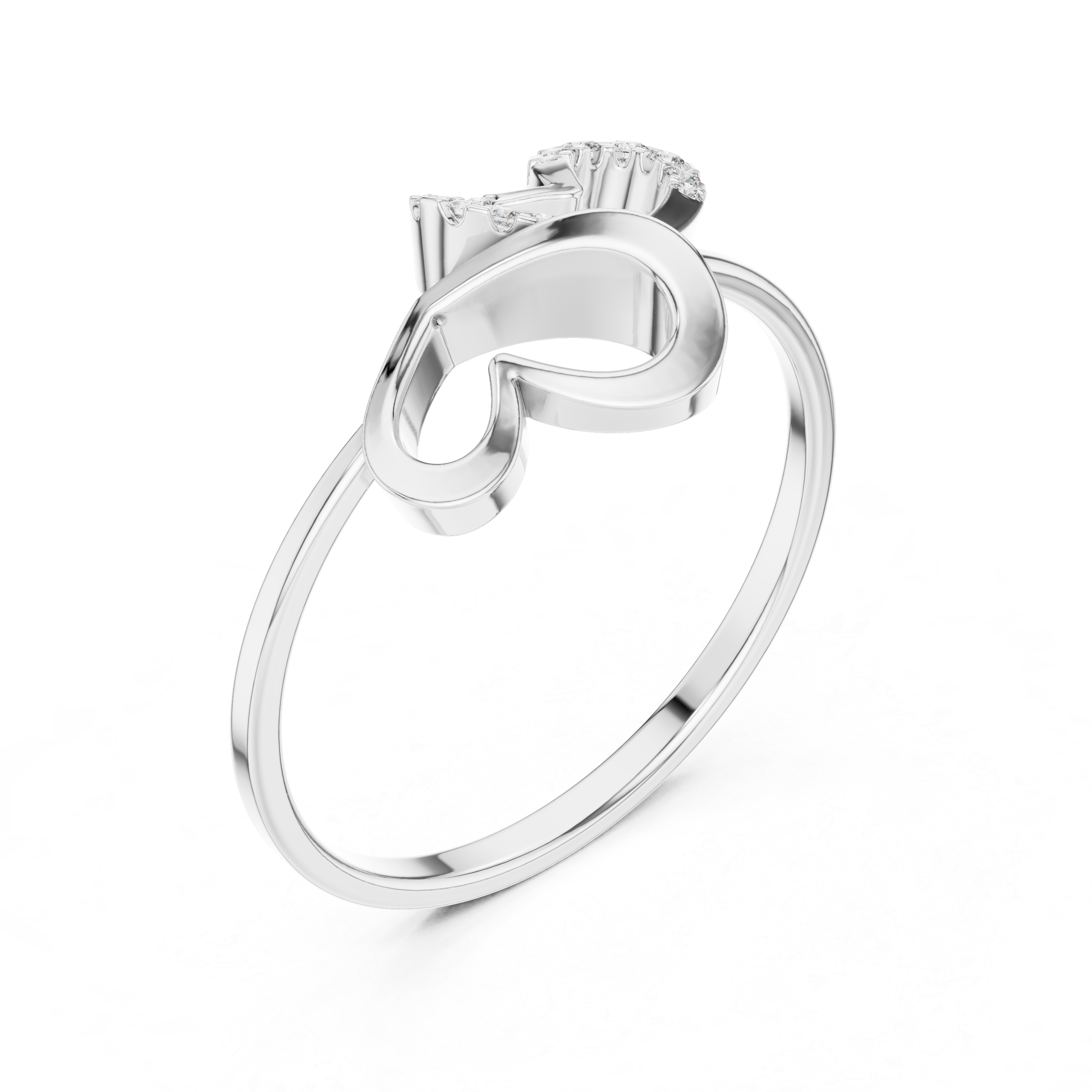 Abstract Double Heart Diamond Ring with Minimalist Open Design