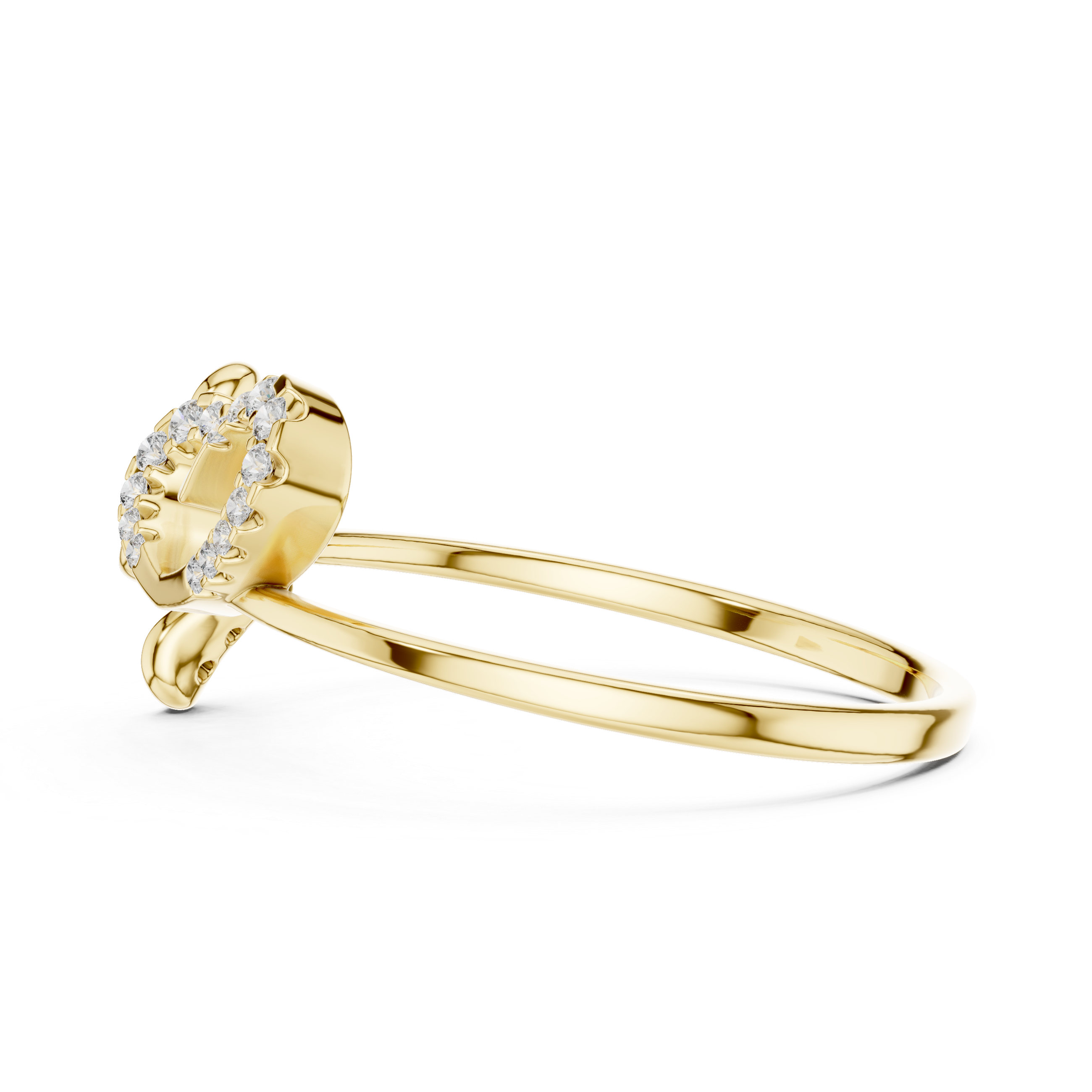 Diamond Heart and Floral Openwork Ring with Minimalist Split Design