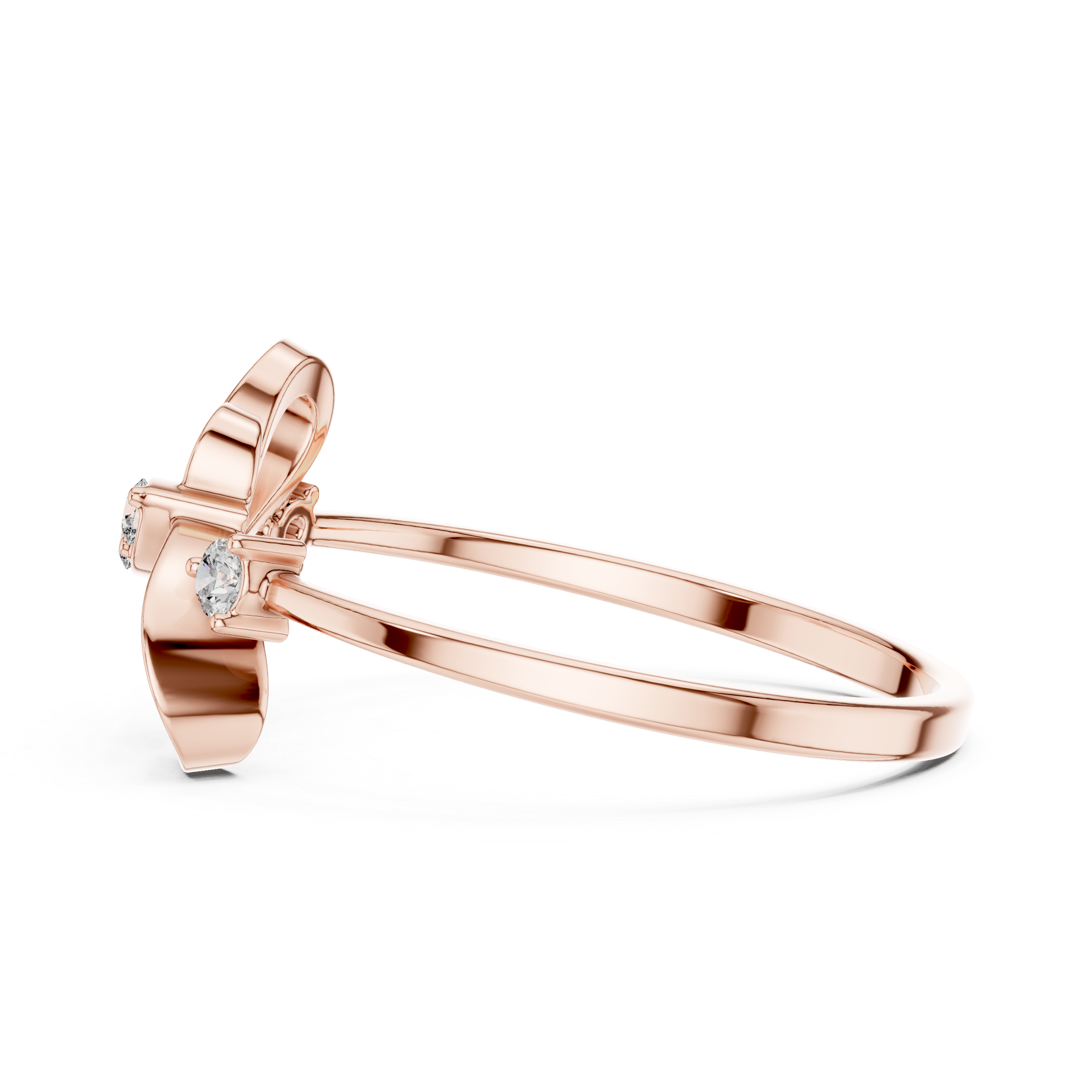 Modern Double Heart Diamond Ring with Floating Open Heart Design