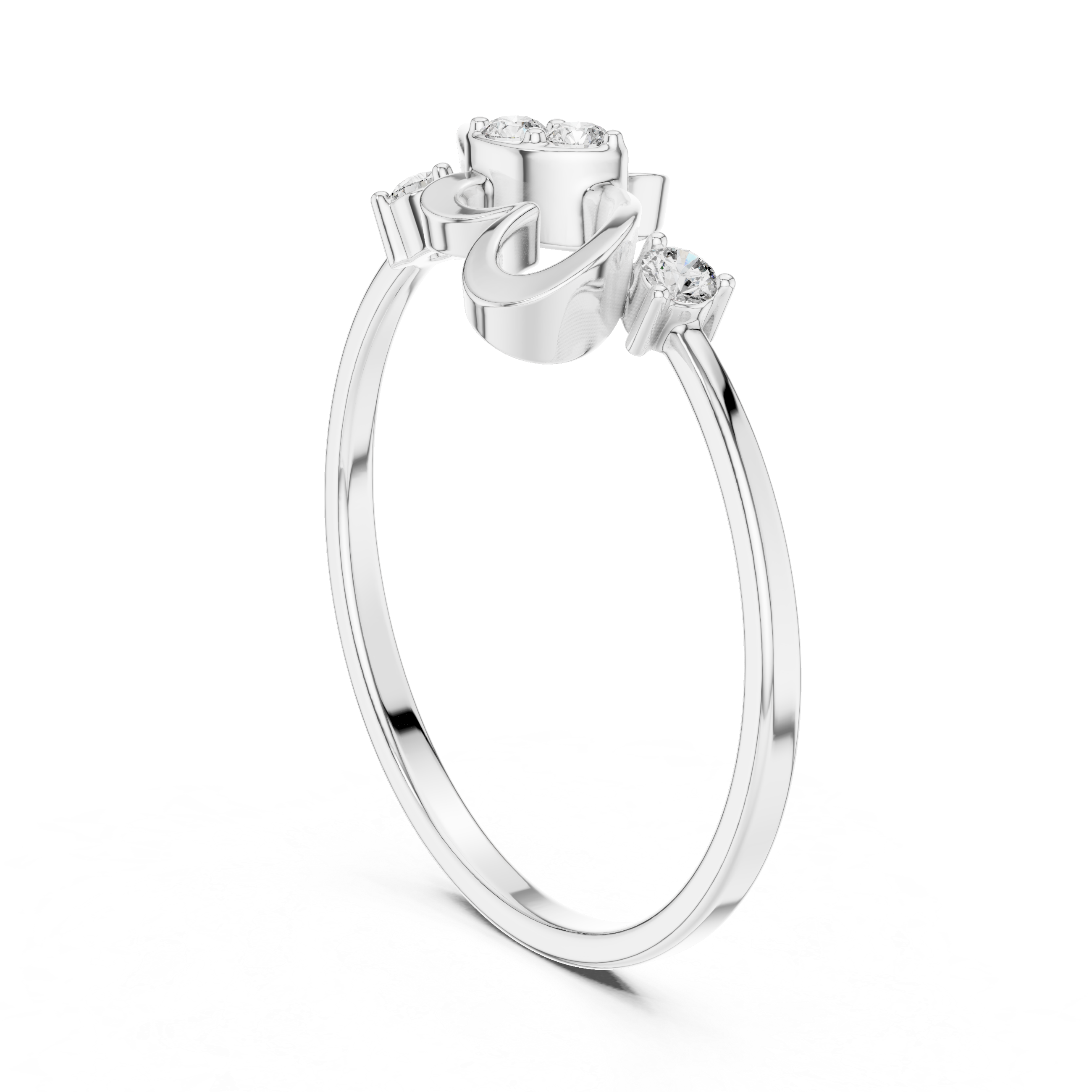Modern Double Heart Diamond Ring with Floating Open Heart Design