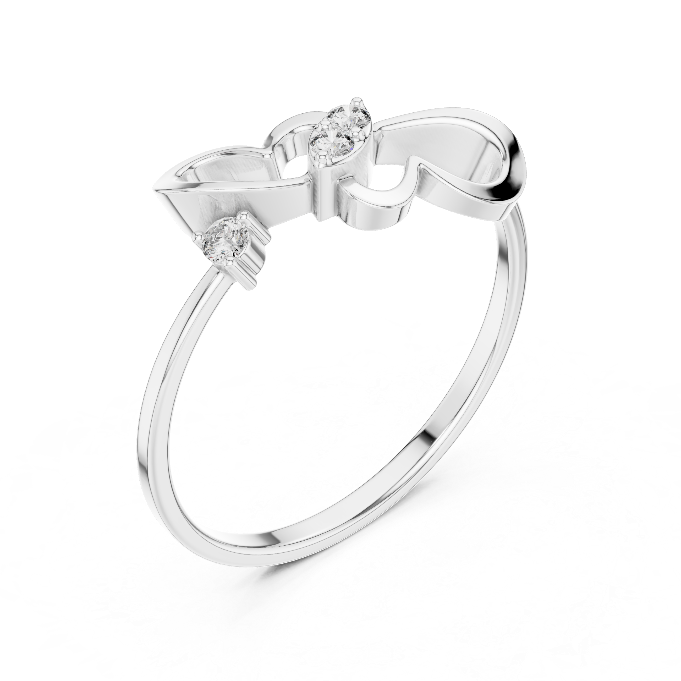 Modern Double Heart Diamond Ring with Floating Open Heart Design