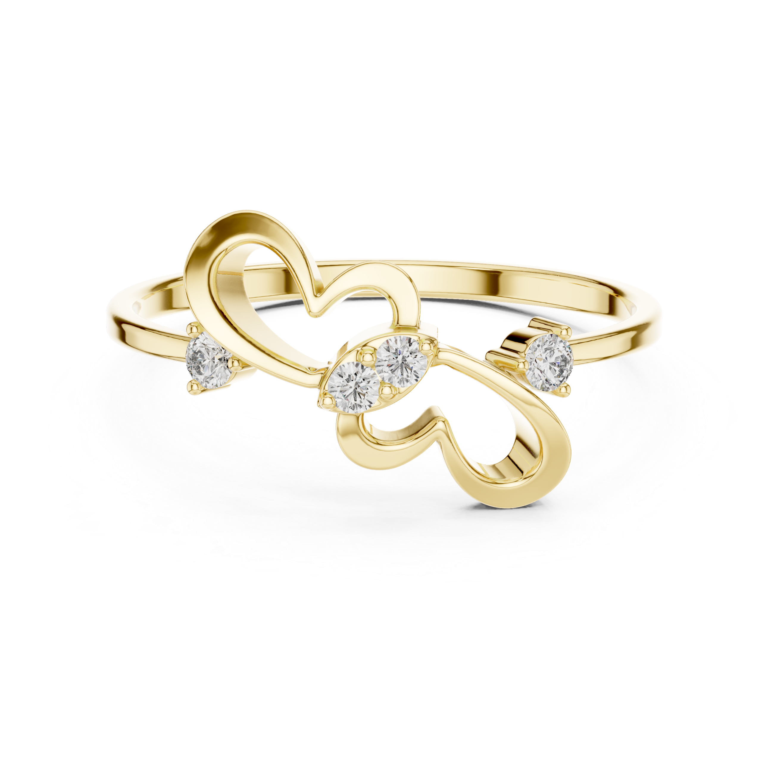 Modern Double Heart Diamond Ring with Floating Open Heart Design
