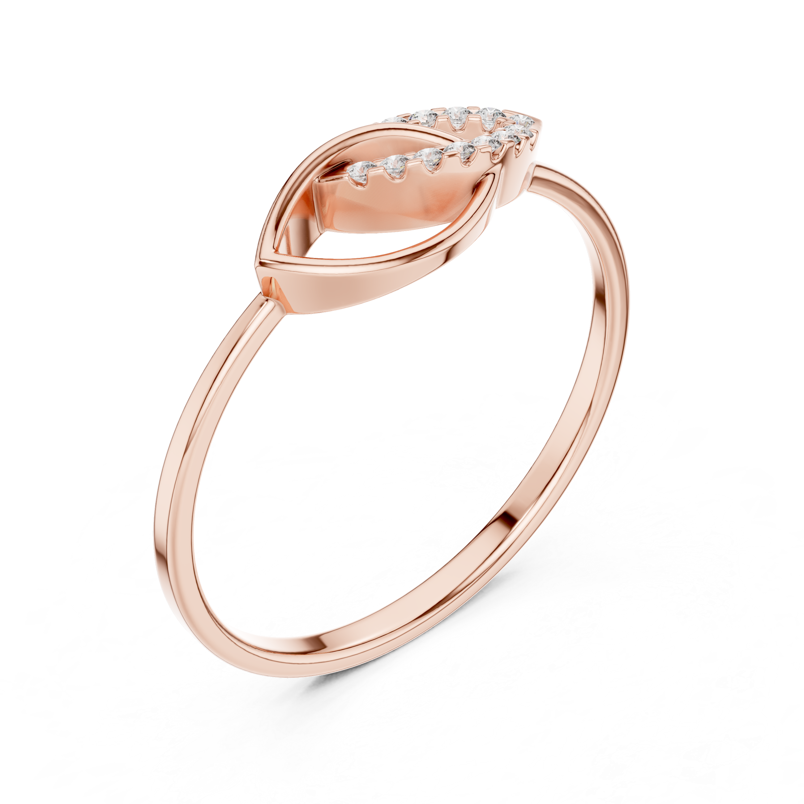 Minimalist Marquise Infinity Diamond Ring with Pavé Leaf Design