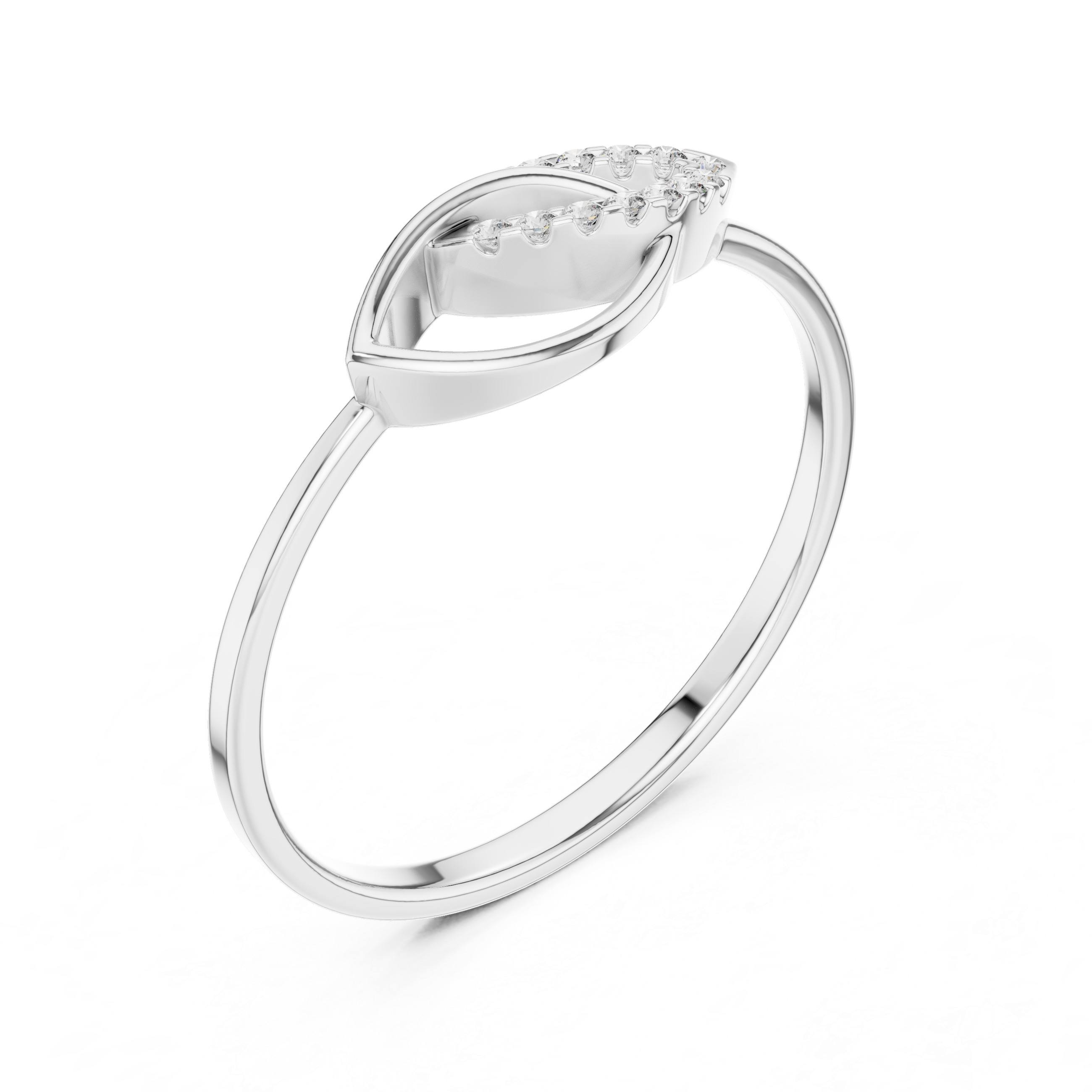 Minimalist Marquise Infinity Diamond Ring with Pavé Leaf Design