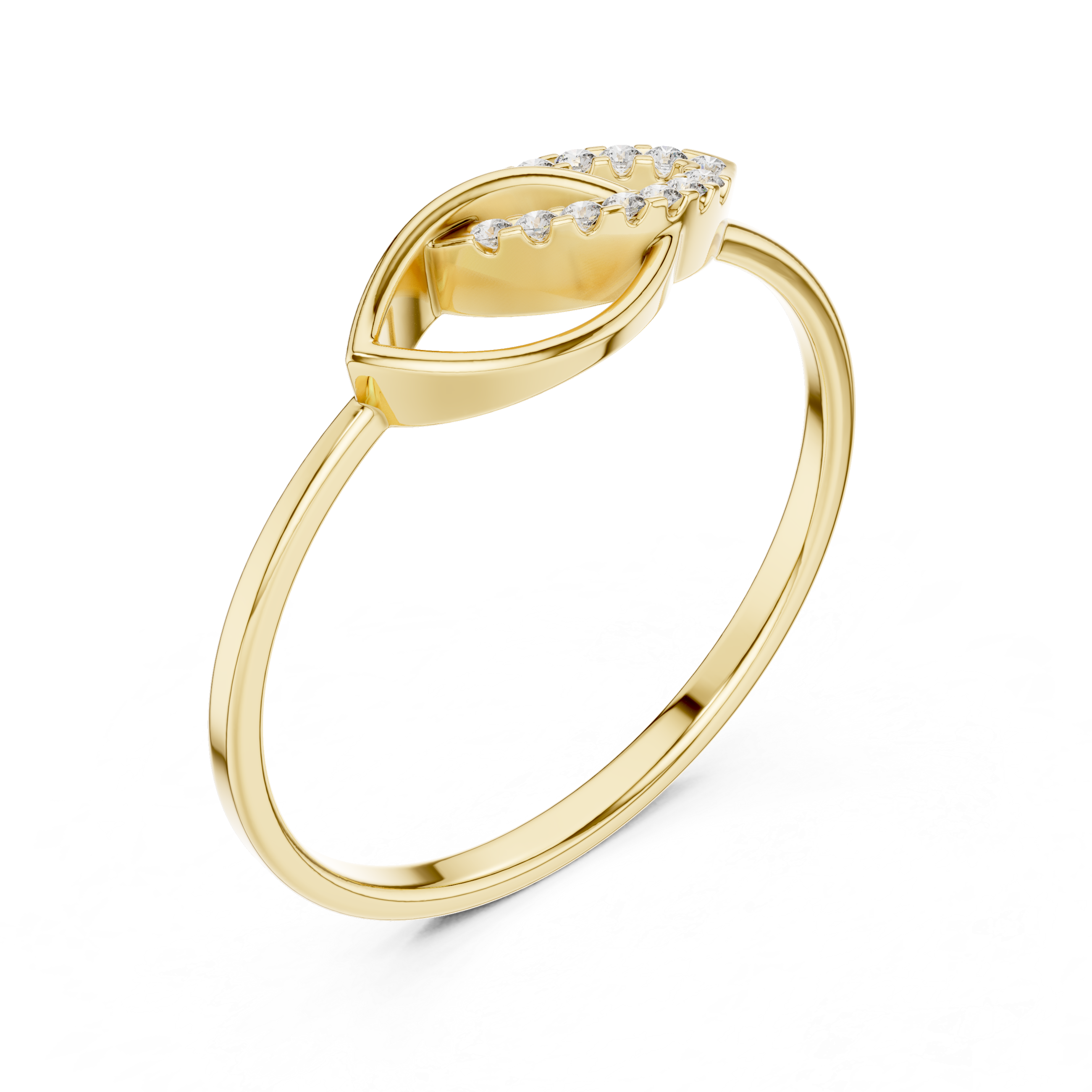 Minimalist Marquise Infinity Diamond Ring with Pavé Leaf Design