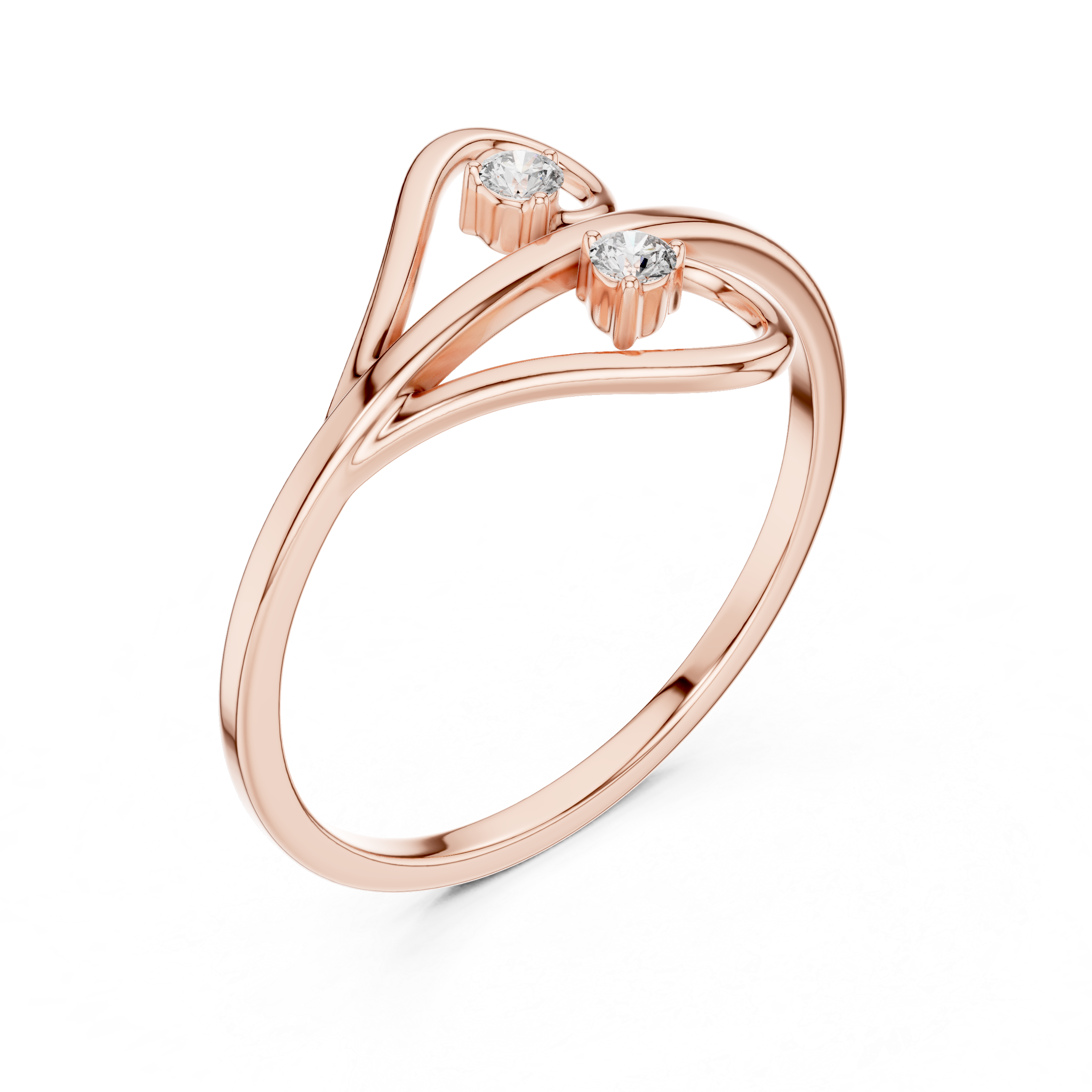 Minimalist Double Swirl Diamond Ring with Open Heart Curves