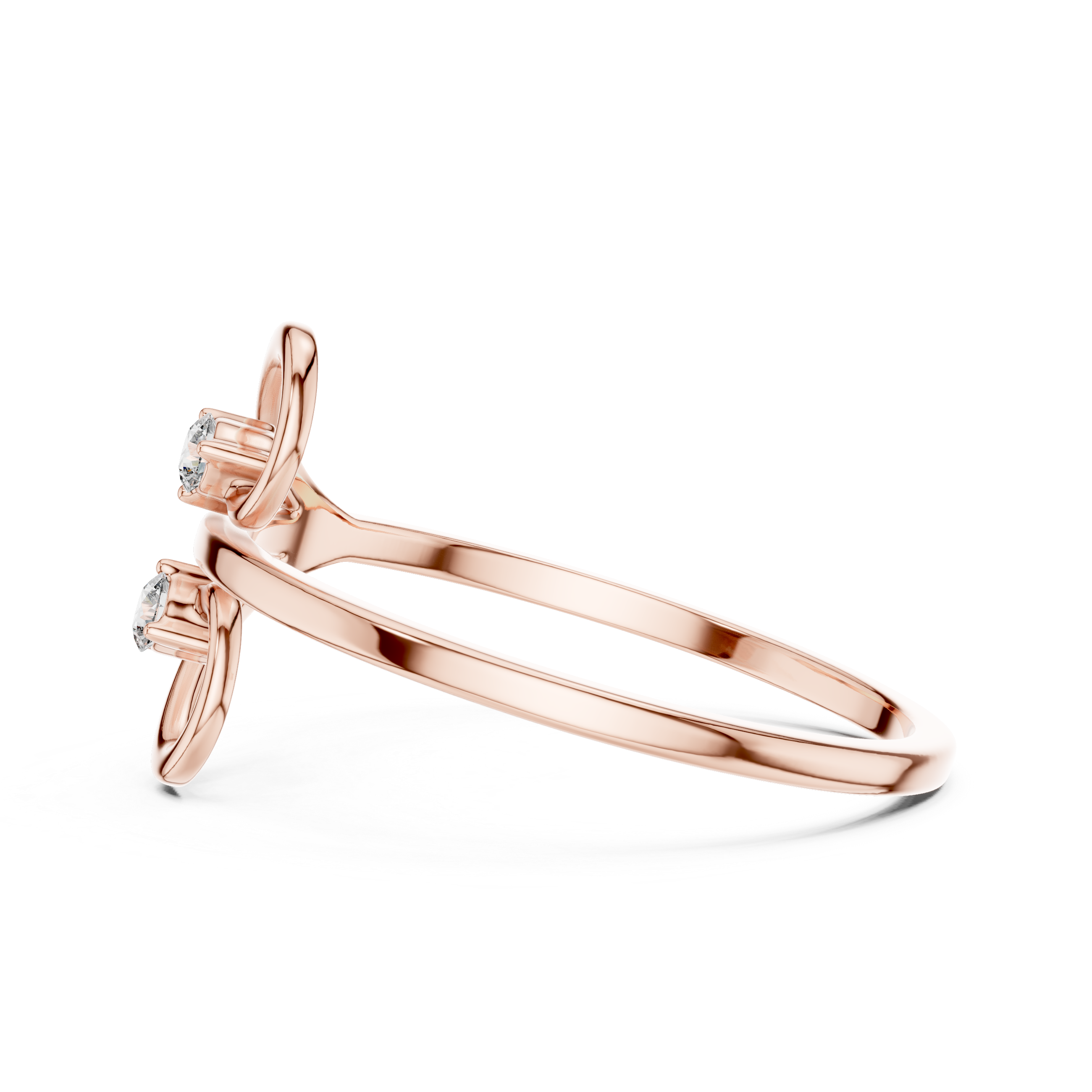 Minimalist Double Swirl Diamond Ring with Open Heart Curves