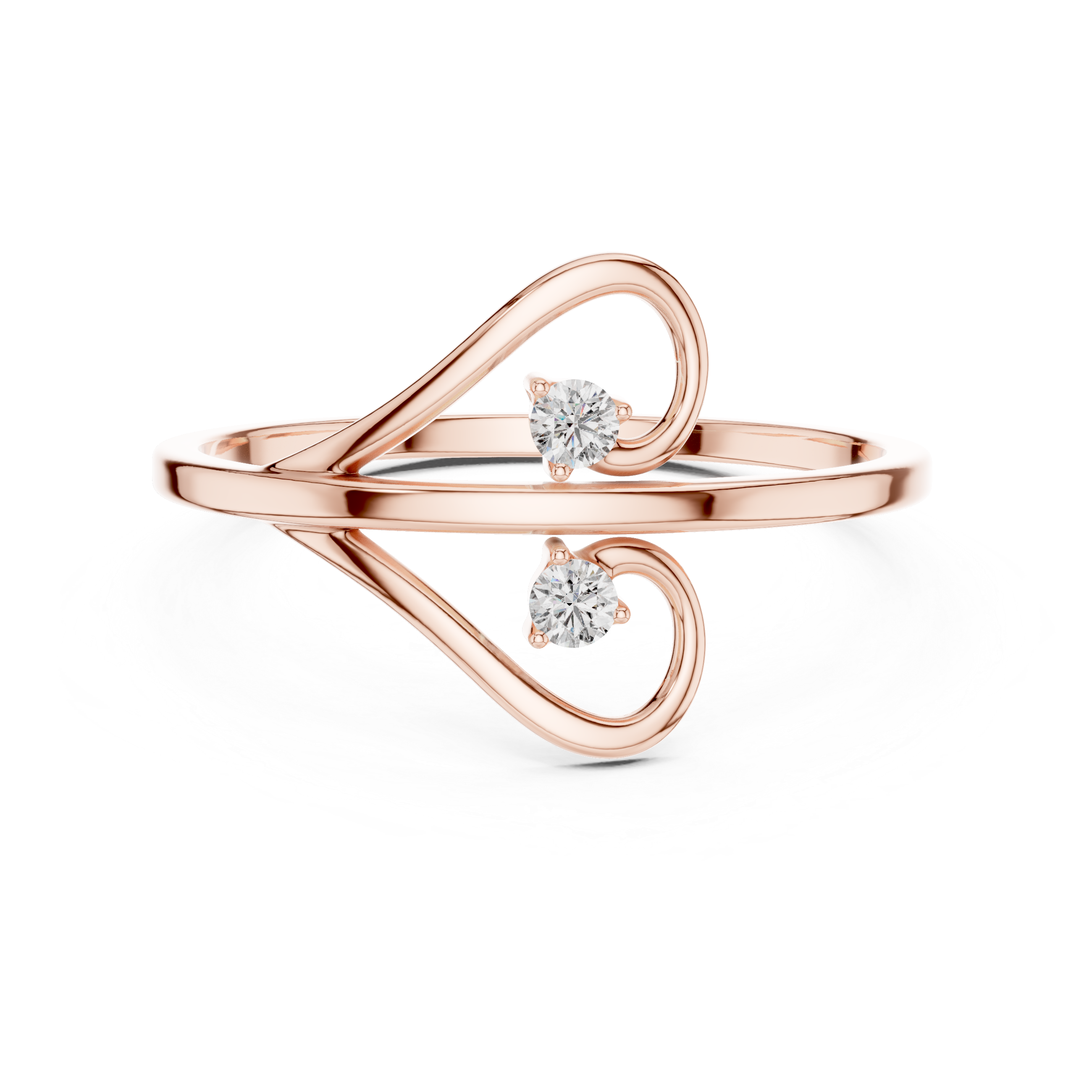Minimalist Double Swirl Diamond Ring with Open Heart Curves