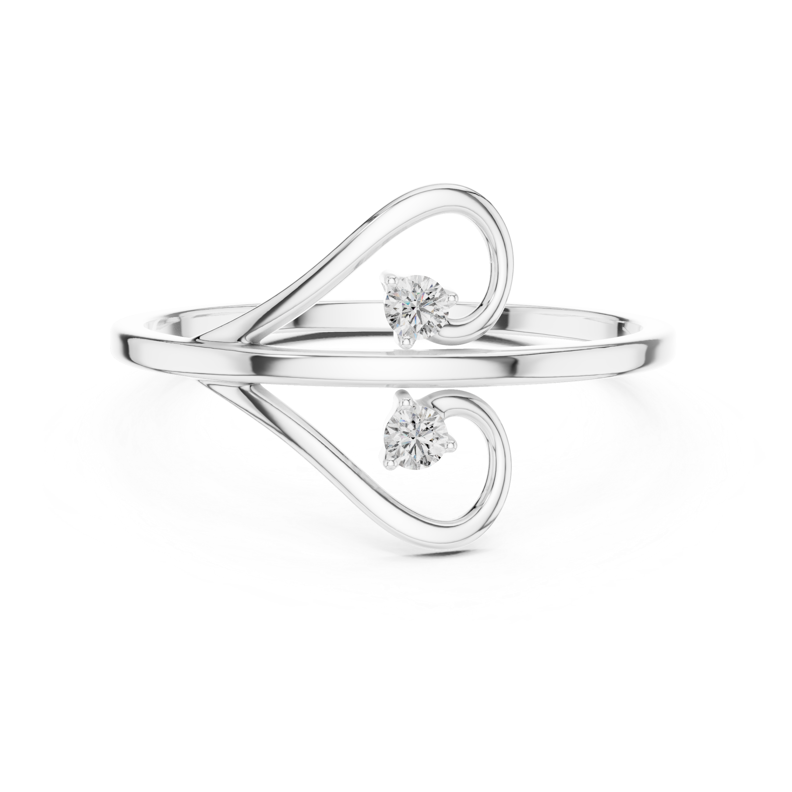 Minimalist Double Swirl Diamond Ring with Open Heart Curves