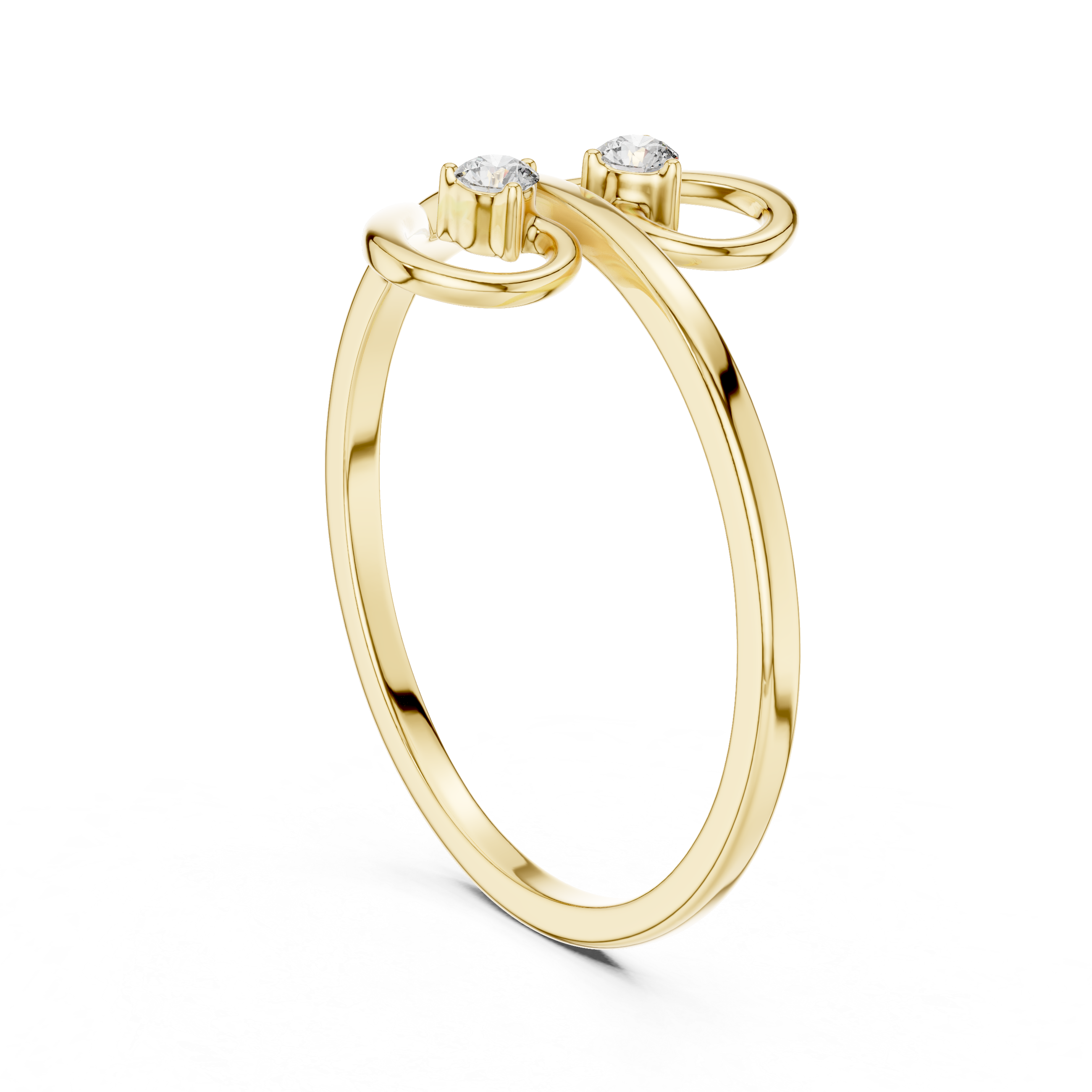 Minimalist Double Swirl Diamond Ring with Open Heart Curves
