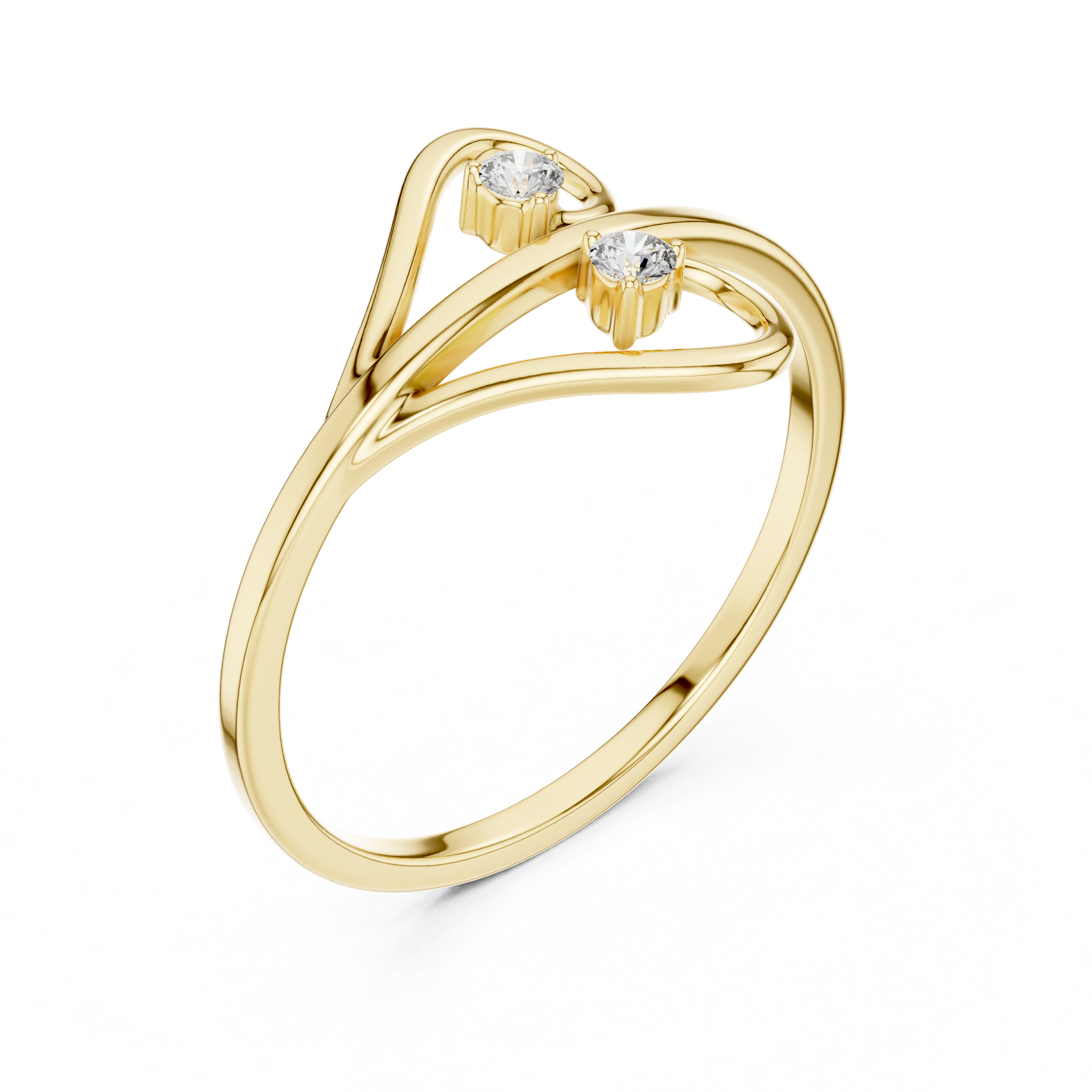 Minimalist Double Swirl Diamond Ring with Open Heart Curves