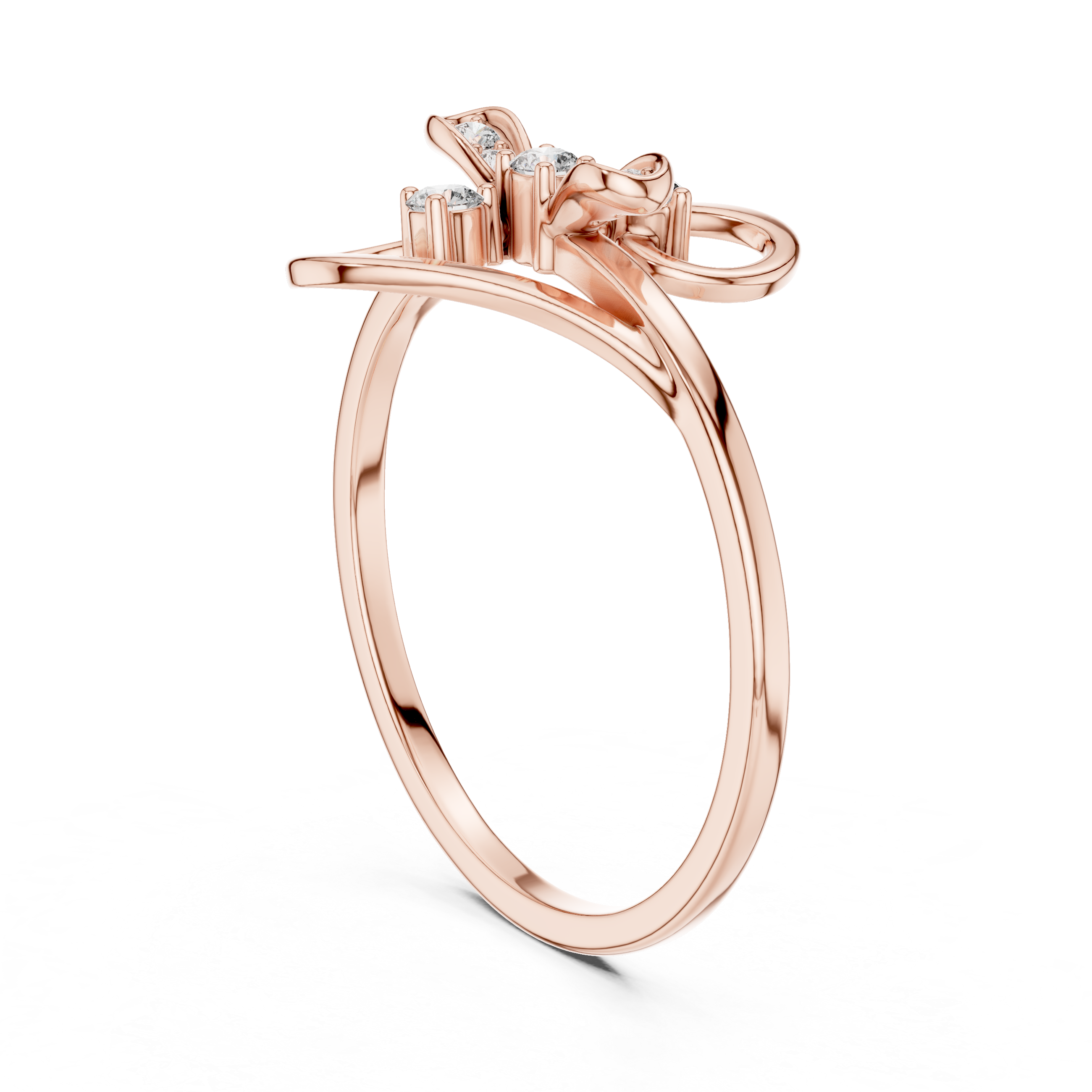 Abstract Floral Swirl Diamond Ring with Open Loop Design