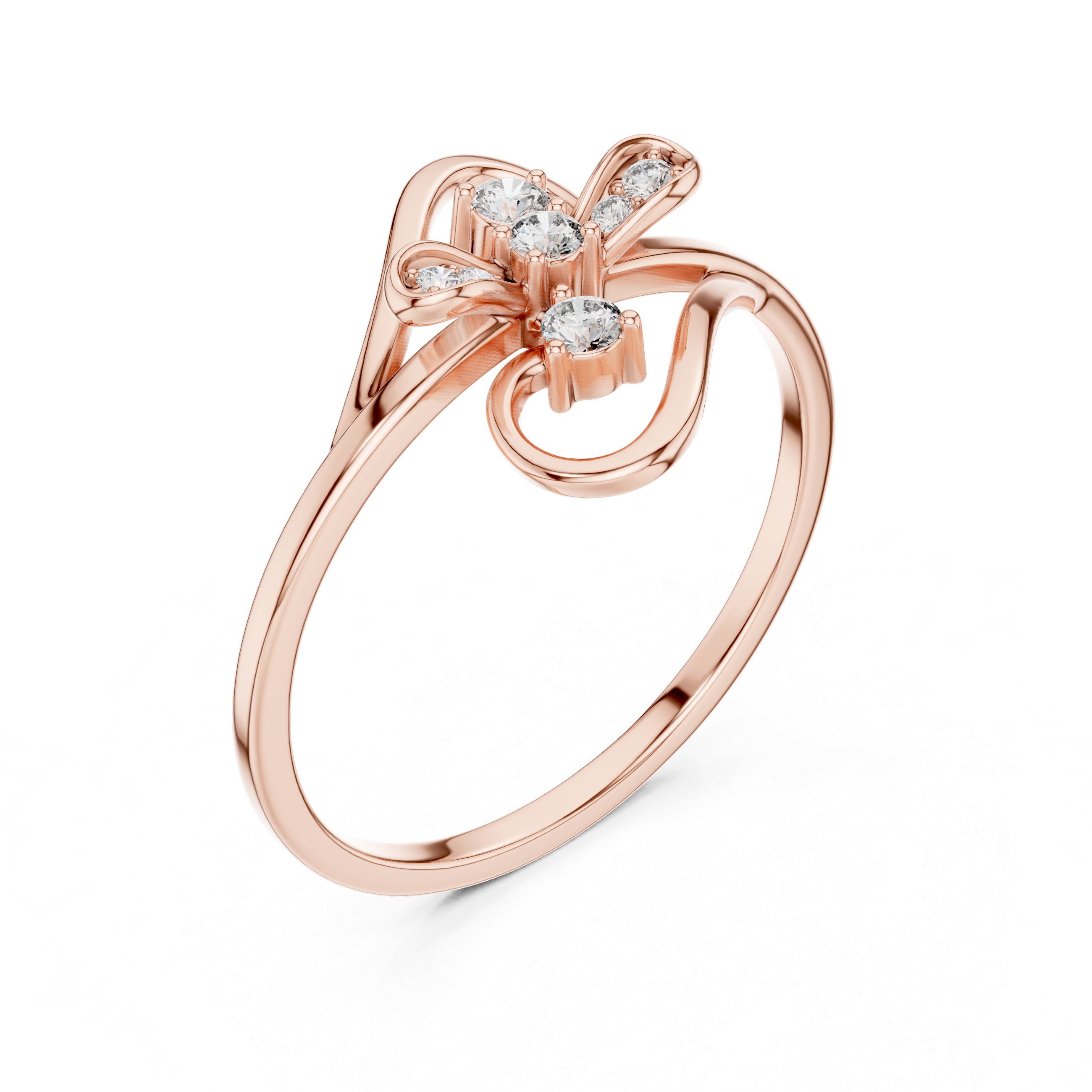 Abstract Floral Swirl Diamond Ring with Open Loop Design