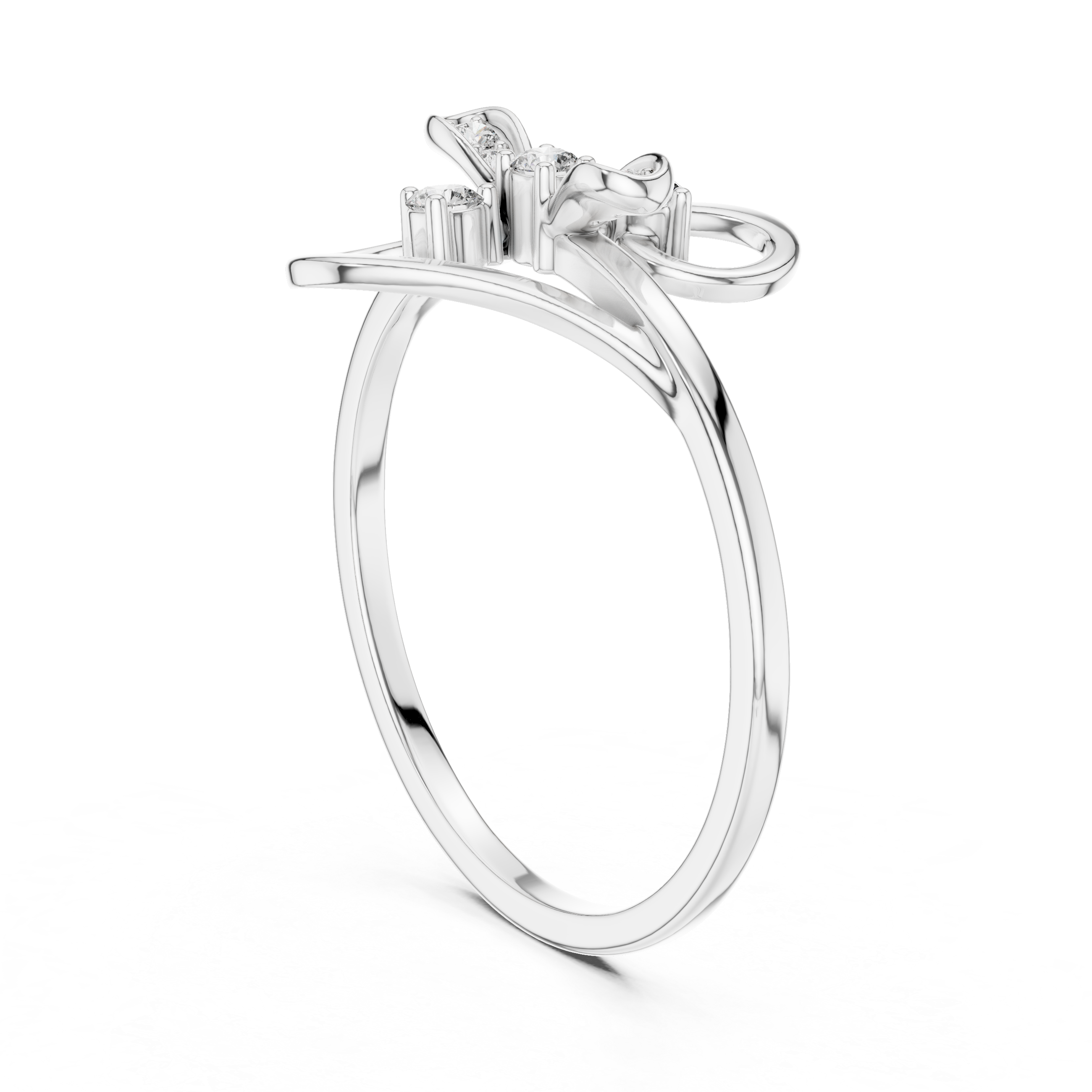 Abstract Floral Swirl Diamond Ring with Open Loop Design