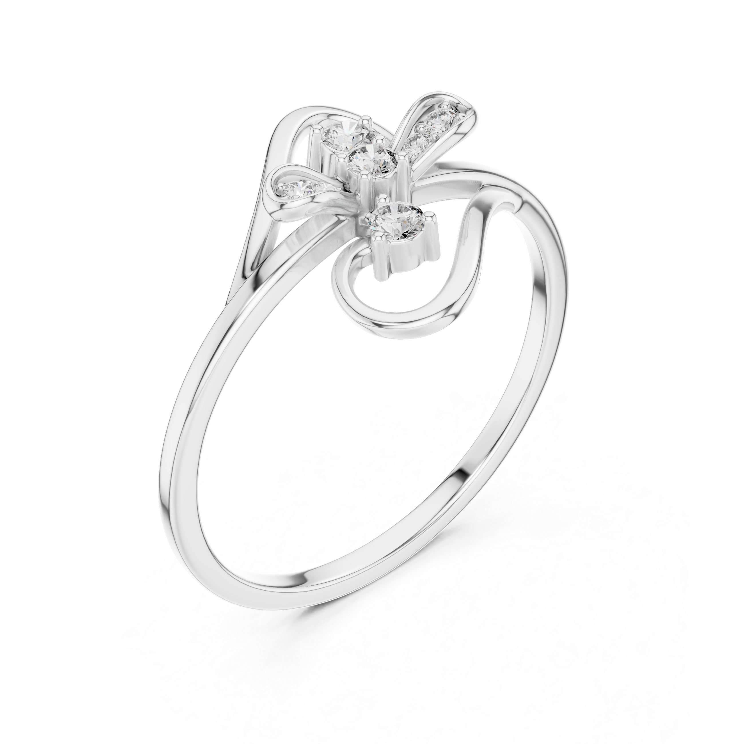 Abstract Floral Swirl Diamond Ring with Open Loop Design